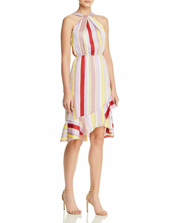 $240 Lucy Paris Womens Multicolored Striped Sleeveless Ruffled-Hem Dress Size Xs