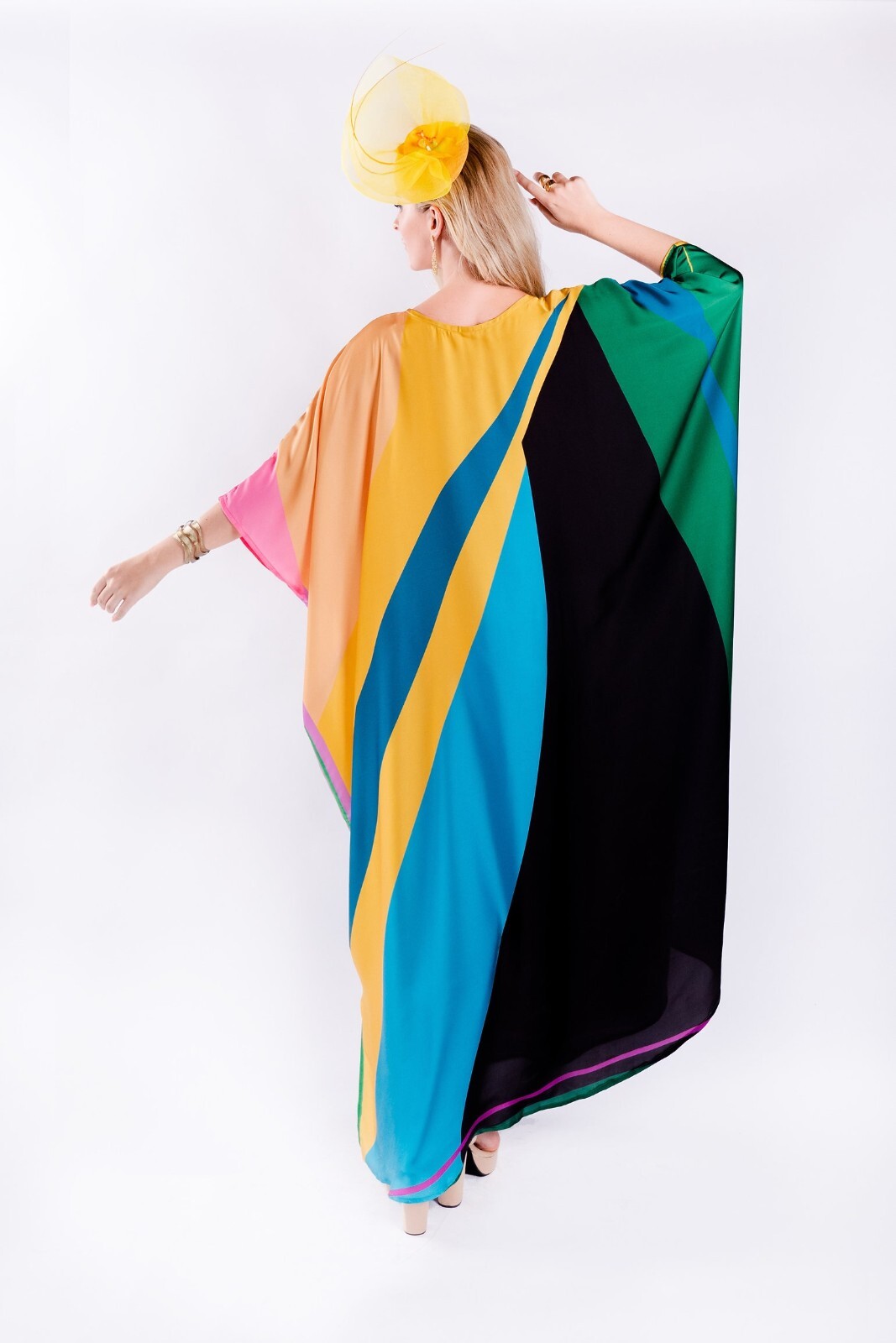 Multi Printed Kaftan, Soft Satin Silk Caftan, Party Wear, Long Kaftan J5850