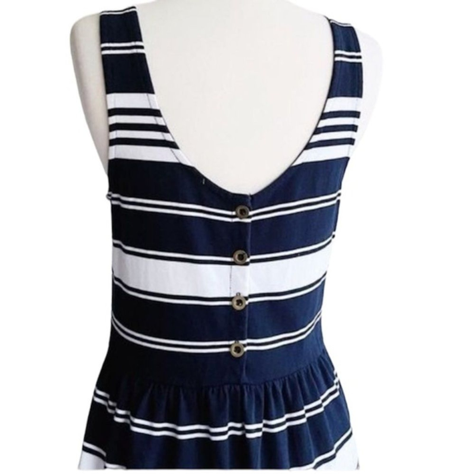 JCREW STRIPED NAUTICAL VILLA NAVY BLUE WHITE TANK DRESS BUTTON BACK M