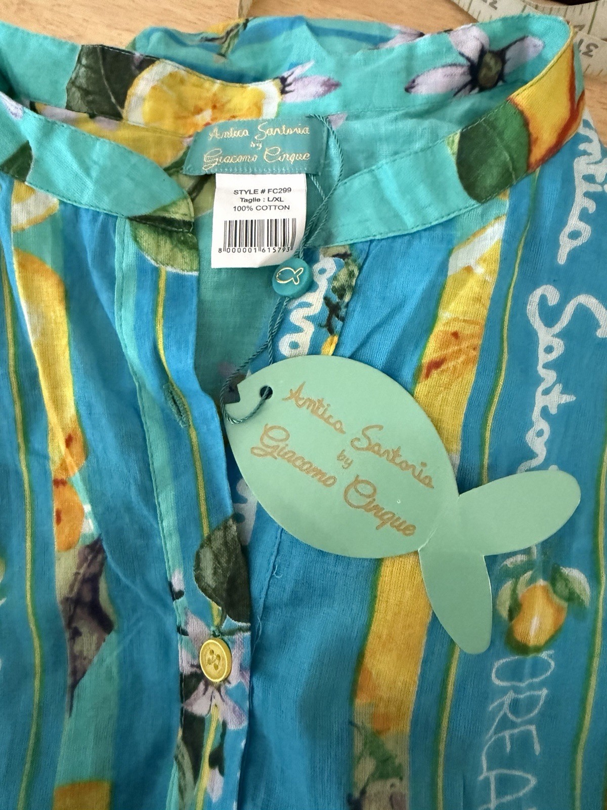 Antica Sartoria Positano 2026 Aqua Lemon Print Sleeveless Maxi Dress L/XL NWT