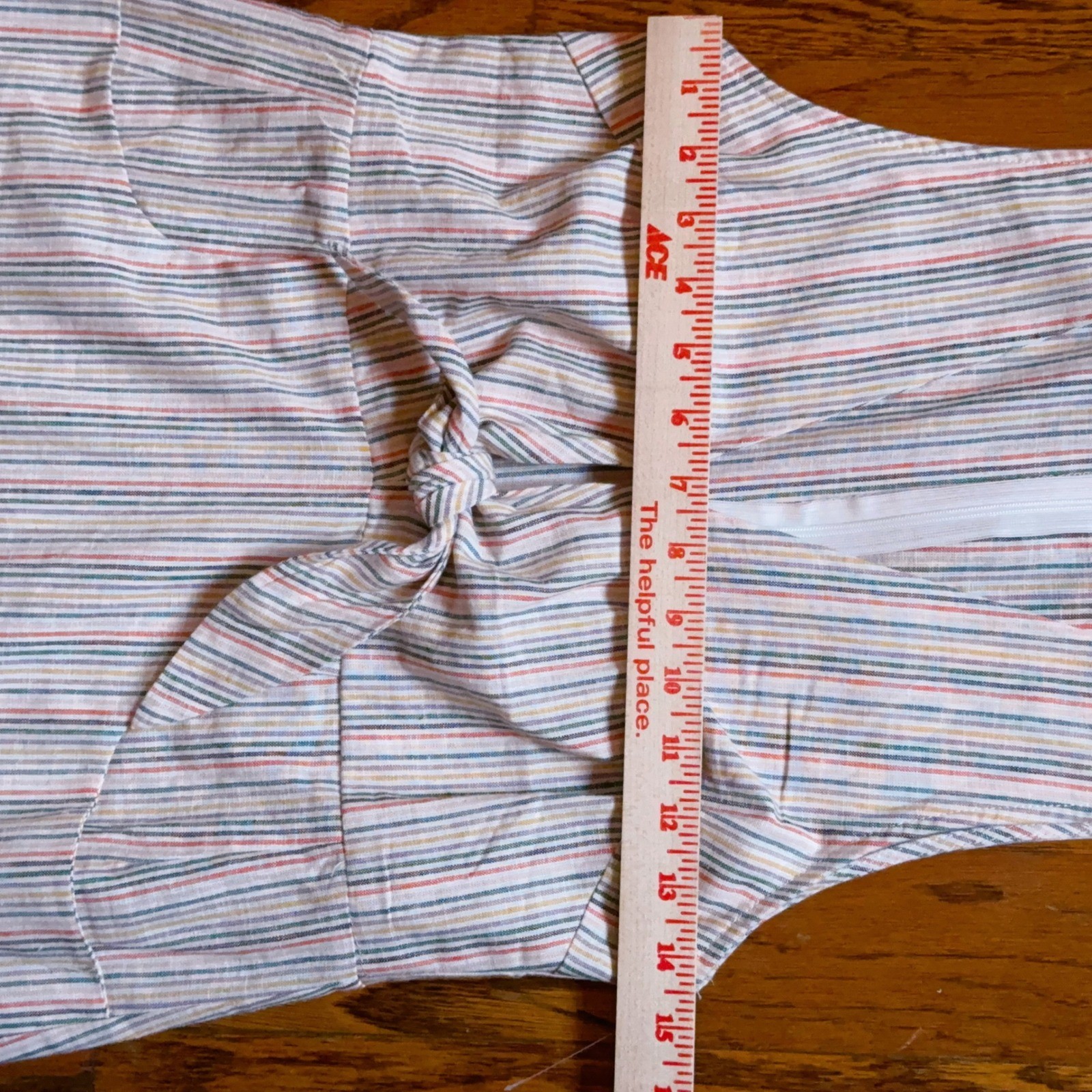 Olivaceous Linen Blend Striped Dress S Plunge V Front Knot Pockets NWT