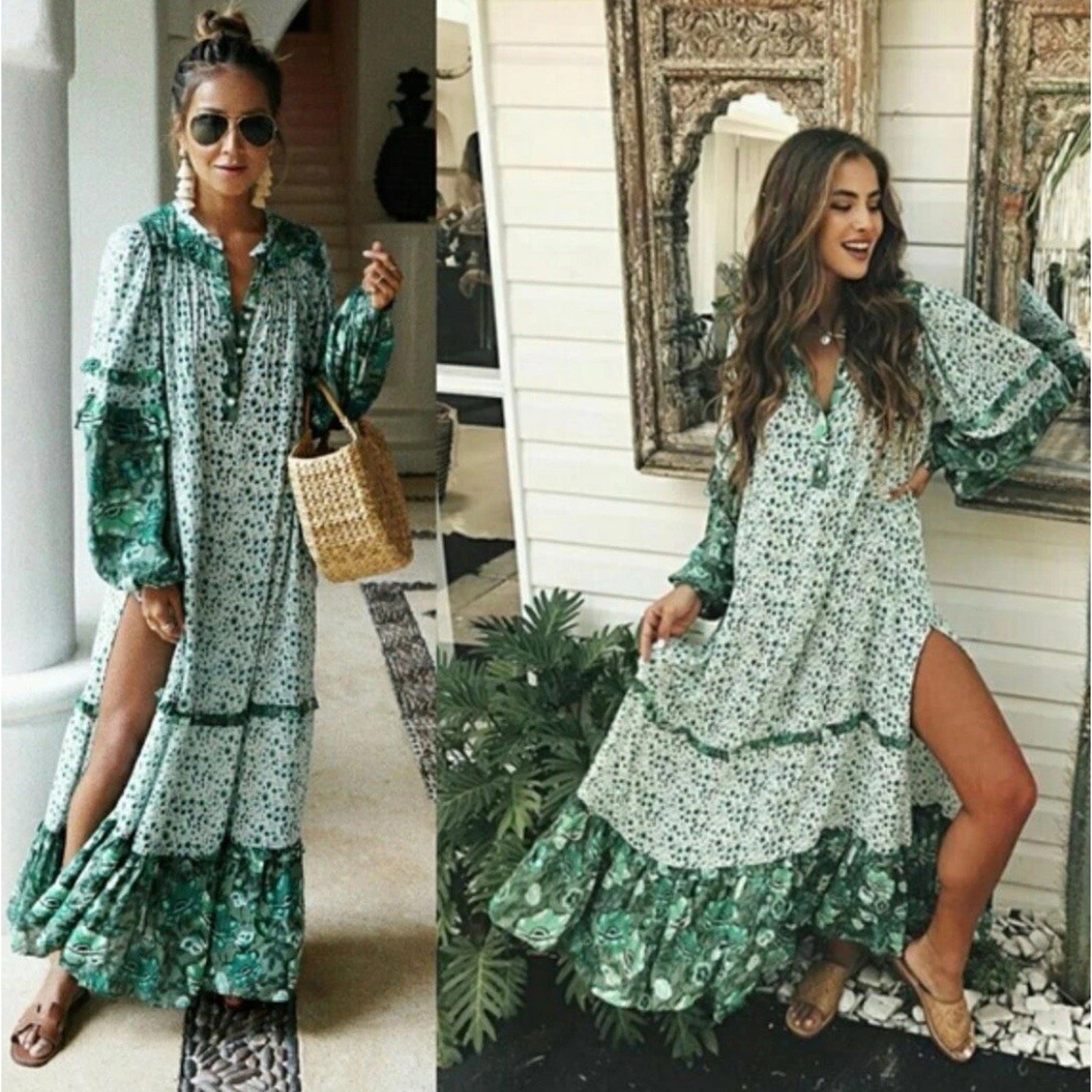 Spell and the Gypsy Dress Small Green Winona Bohemian Festival Trad Wife Maxi