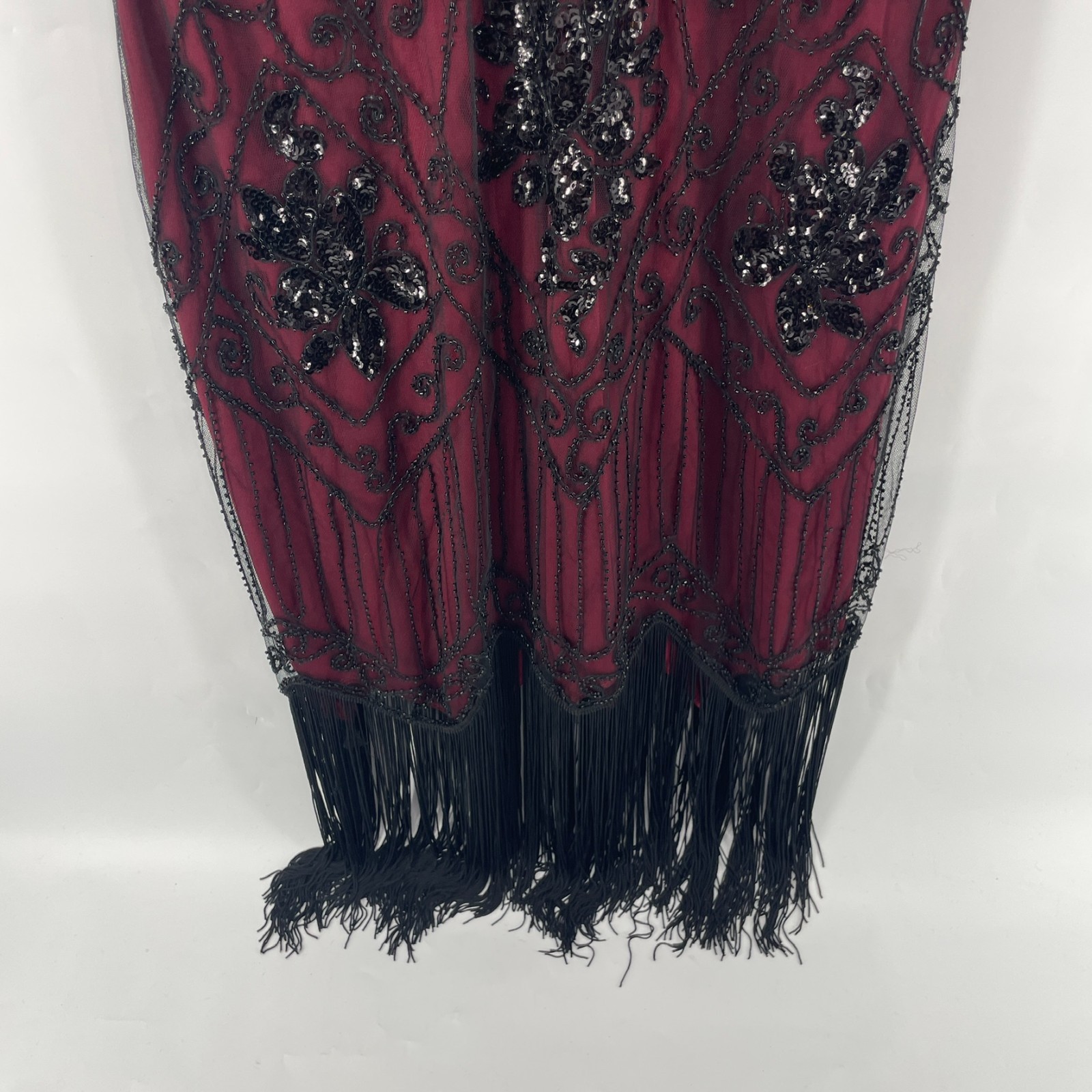 Women Flapper Fringed Beaded Burgundy Dress Plus 3X Costume Gatsby Roaring 20’s