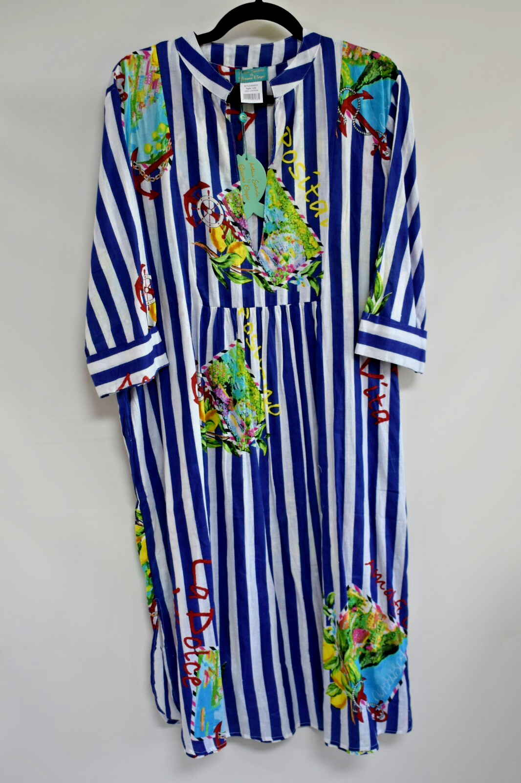 ANTICA SARTORIA 2025 POSITANO BLUE/WHITE STRIPE DRESS L/XL TO XXL NWT