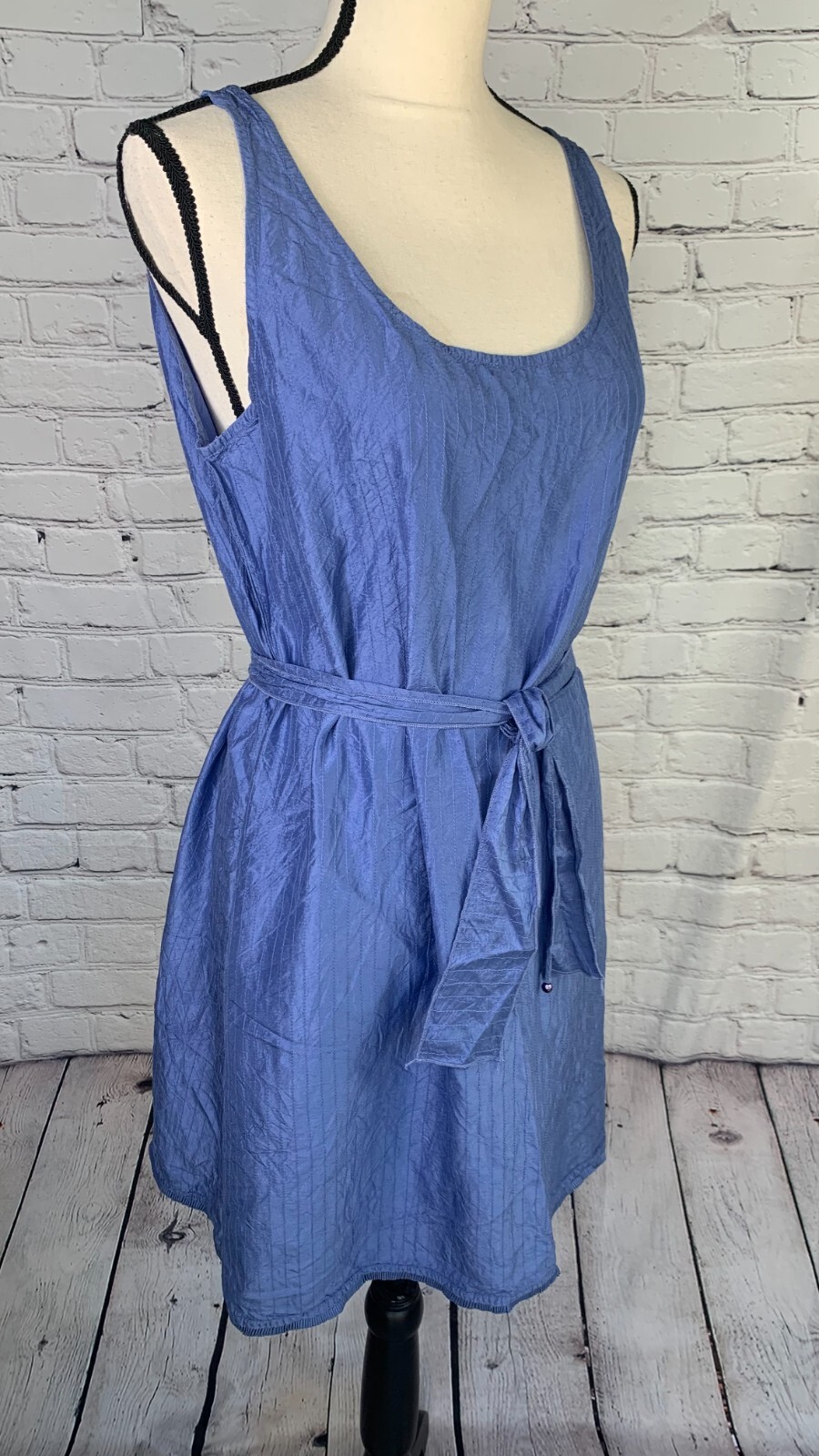 Eileen Fisher Washed 100% Silk Taffeta Dress Sleeveless Tie Pleats Trimmed Hem M