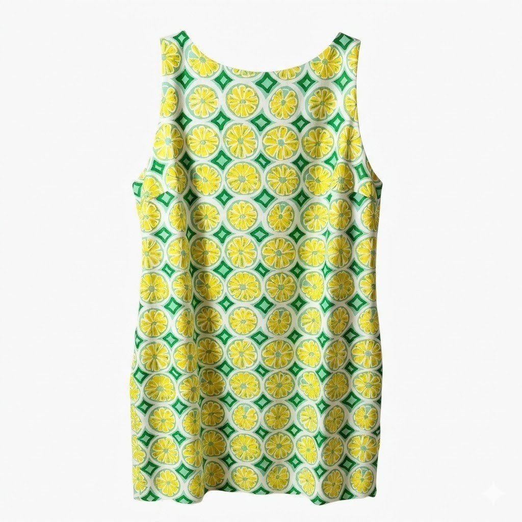 Sail to Sable Women’s MEDIUM Yellow Lemon Fruit Print Shift Dress Sleeveless