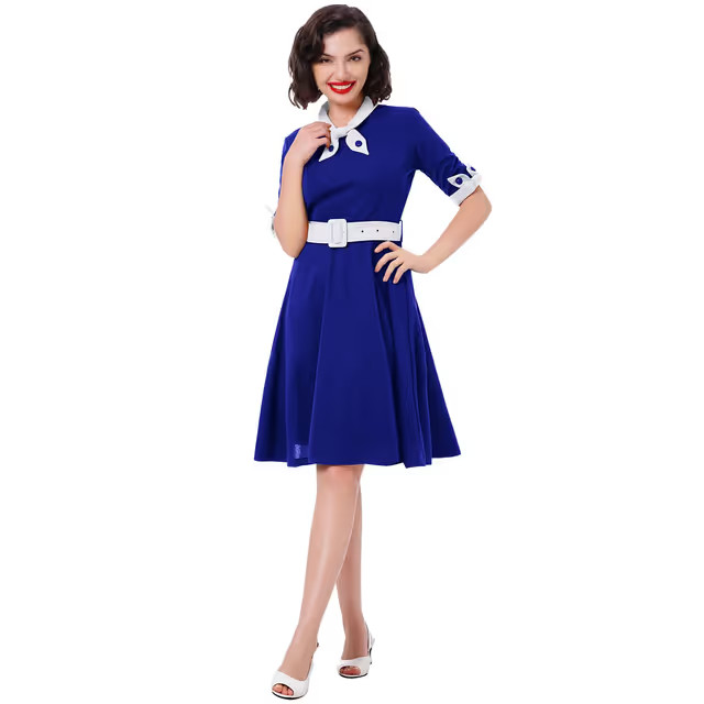 1950s Dress Womens Vintage Size L Rockabilly Short Sleeve Sailor Swing 50’s