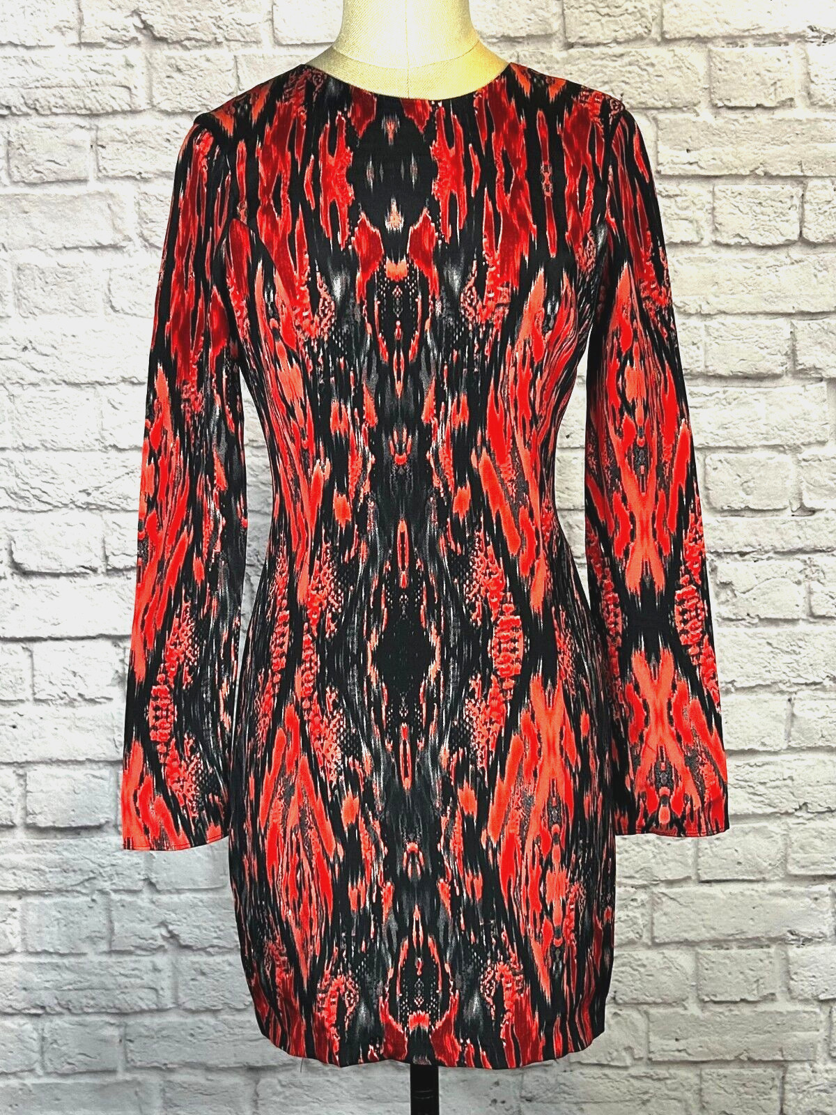 NEW Parker Black Red Snake Print BodyCon Mini Dress 100% Silk Long Sleeve XS