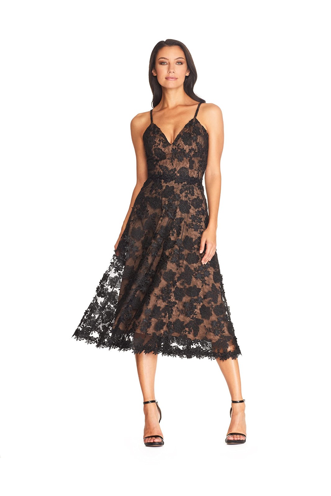 Dress The Population Tahani Black Aplique Lace Dress Black Nude Size Extra Small