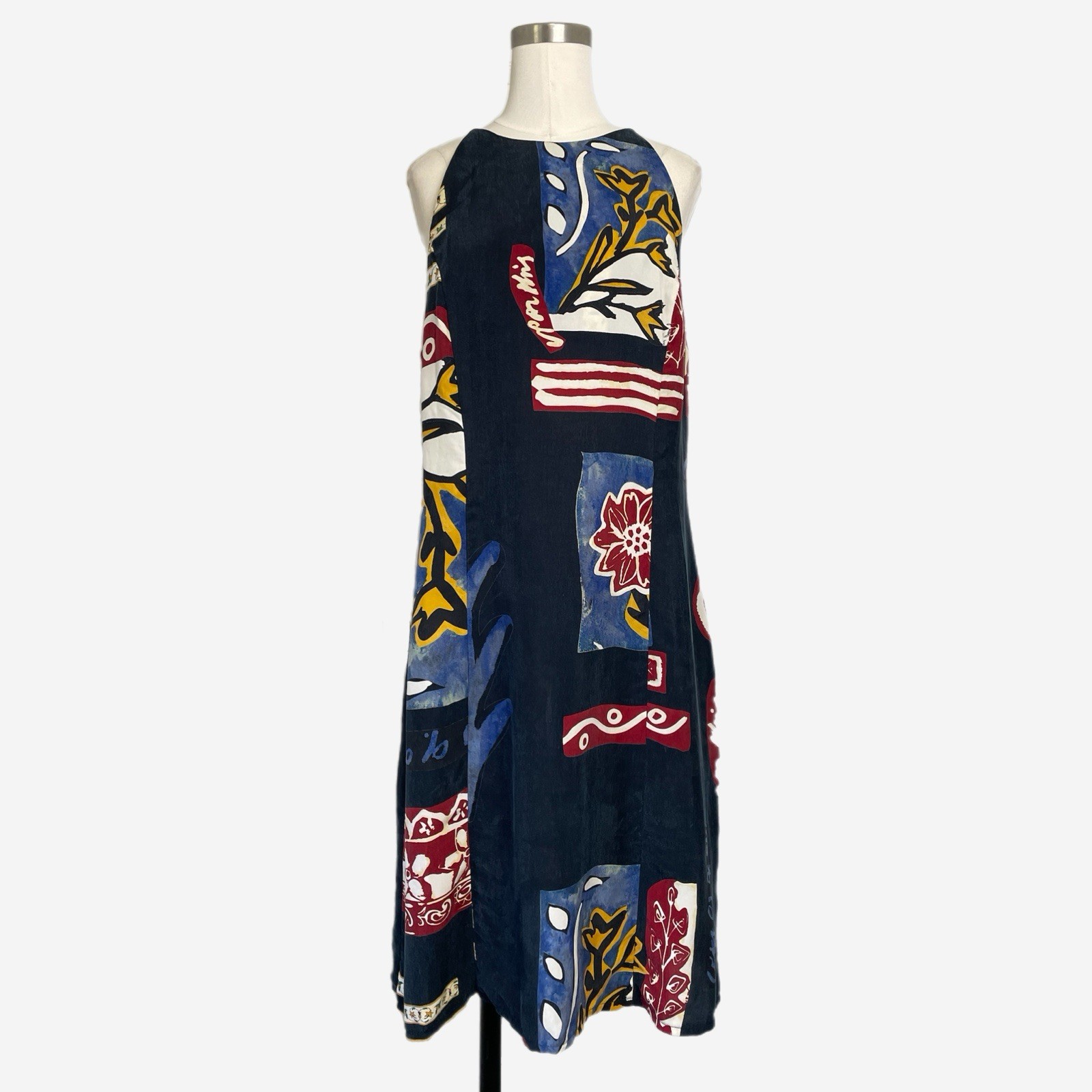 Vintage 90s NWT deadstock Benjamin A. Blue tropical print tank dress beachy L/XL