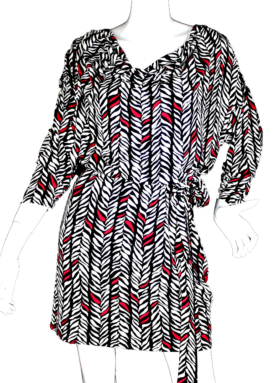 {LAUNDRY BY SHELLI SEGAL} Dress Blouson Sz. 8 Red/Wht/Blk Jersey Stretch Lined