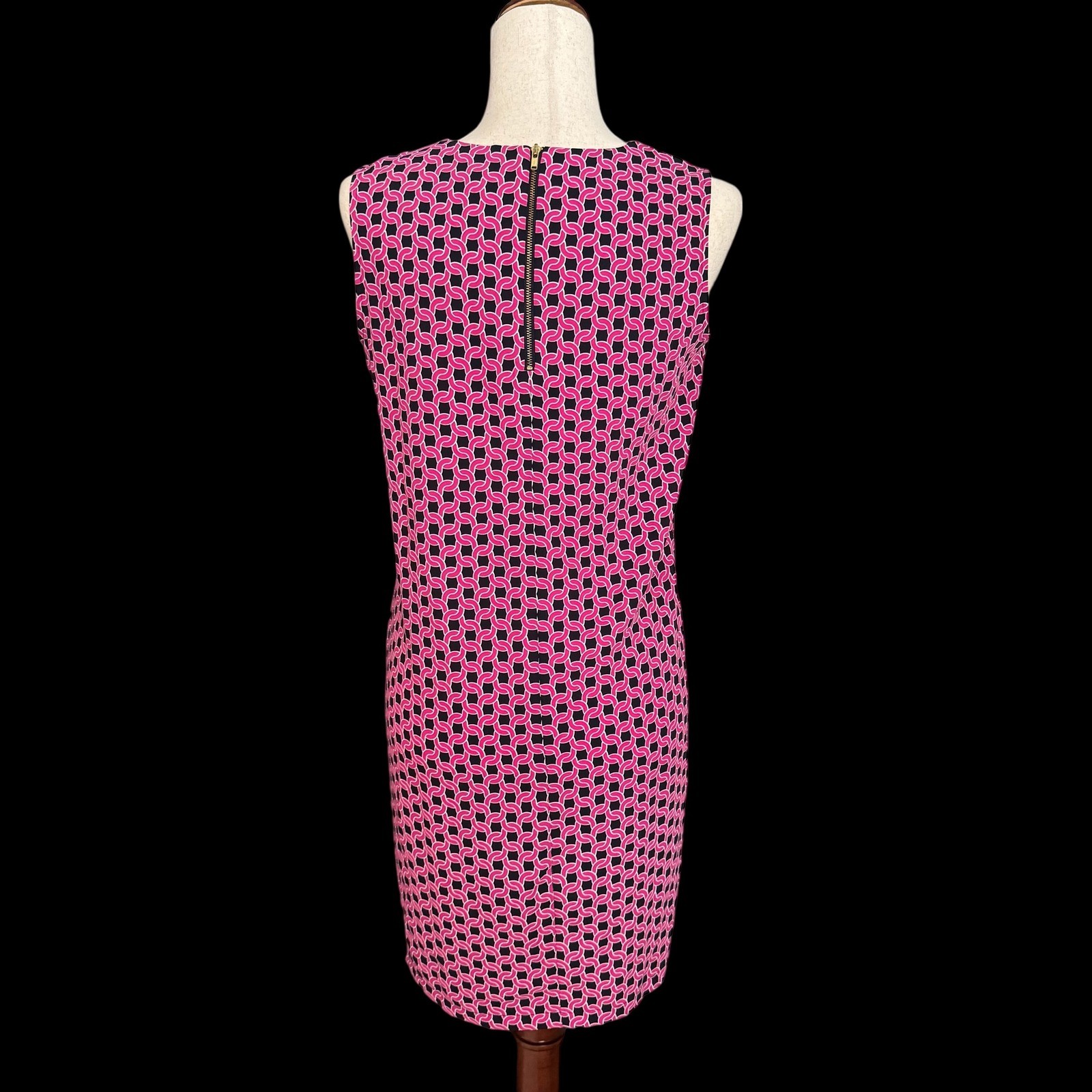 Adrienne Vittadini Geometric Print shift Dress Pink Navy Sleeveless sz 2 office