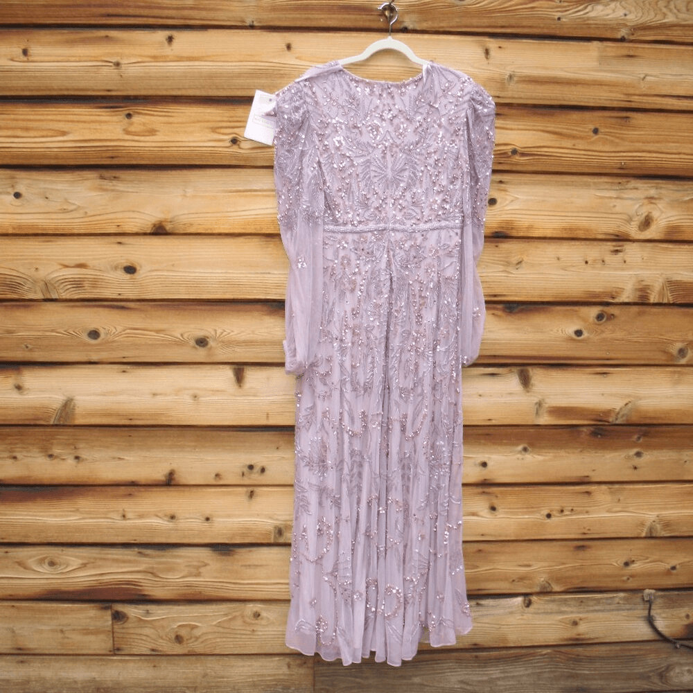 MAC DUGGAL 93930 Purple Puff Sleeve Embellished A Line Gown Dress Size 14