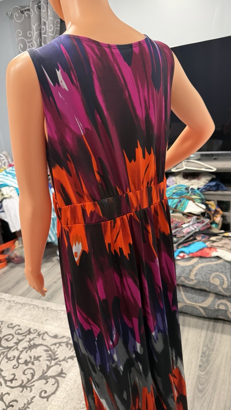 Elementz Abstract V-Neck Sleeveless Knit Stretch Maxi Dress Multicolor L