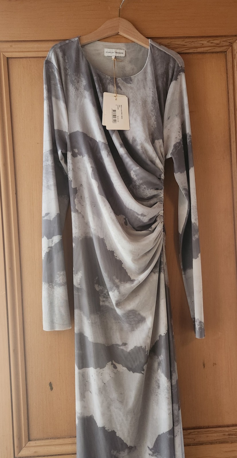 Scanlan Theodore Mesh Cloud Print Dress in grey, BNWT, RRP $650
