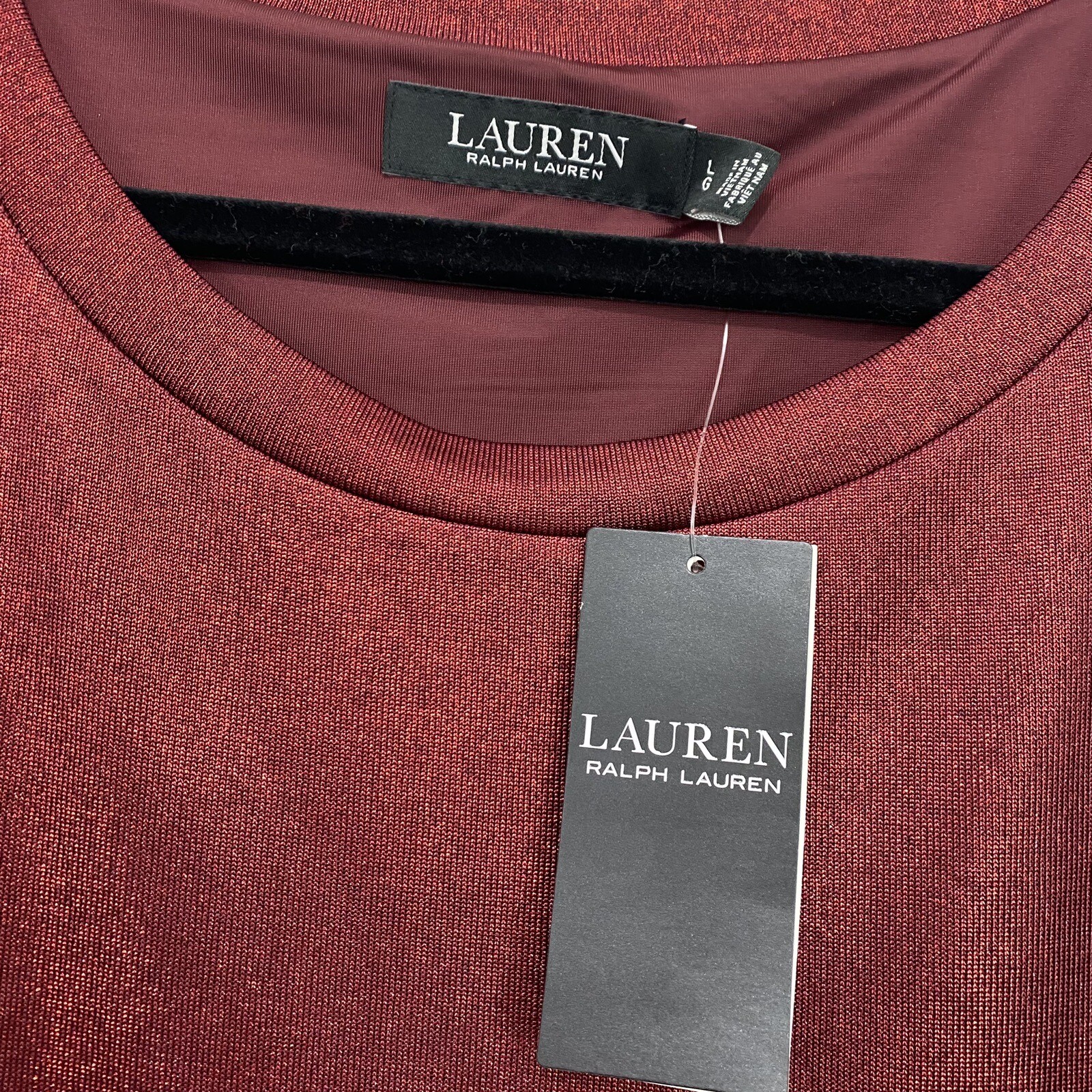 Ralph Lauren Large Solid Burgundy Red Shimmer Jersey Shift Dress Oversized B33