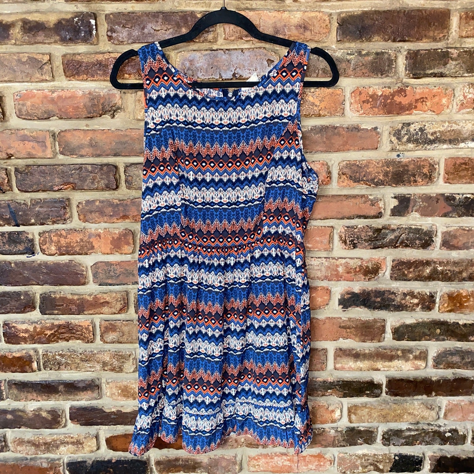 One Clothing Blue White Orange Printed Sleeveless Mini Dress Women’s Size Large