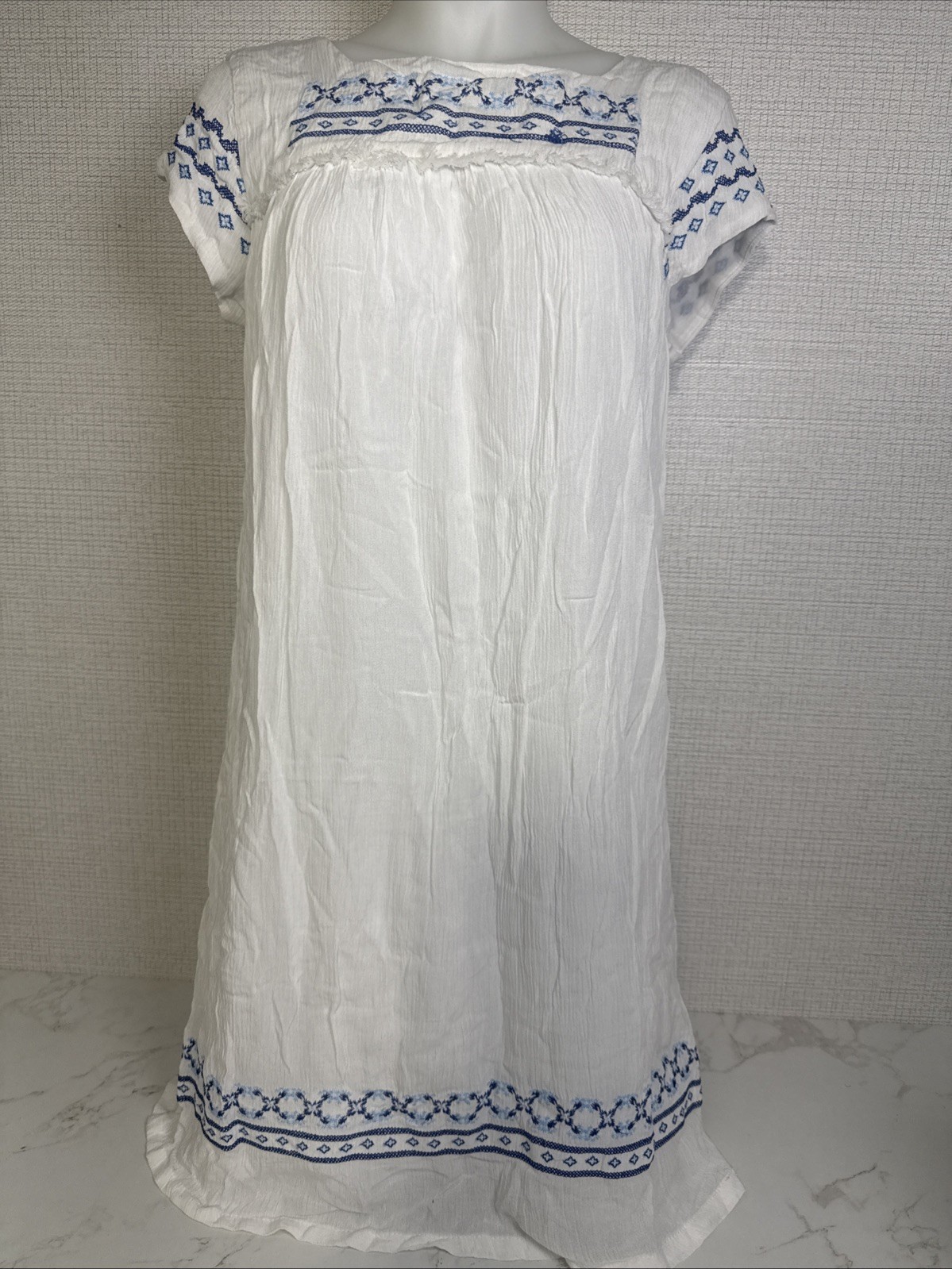 NWT White Dress Esmara 8 Guazy Boho Peasant Cotton Lined Viscose Festival Beach