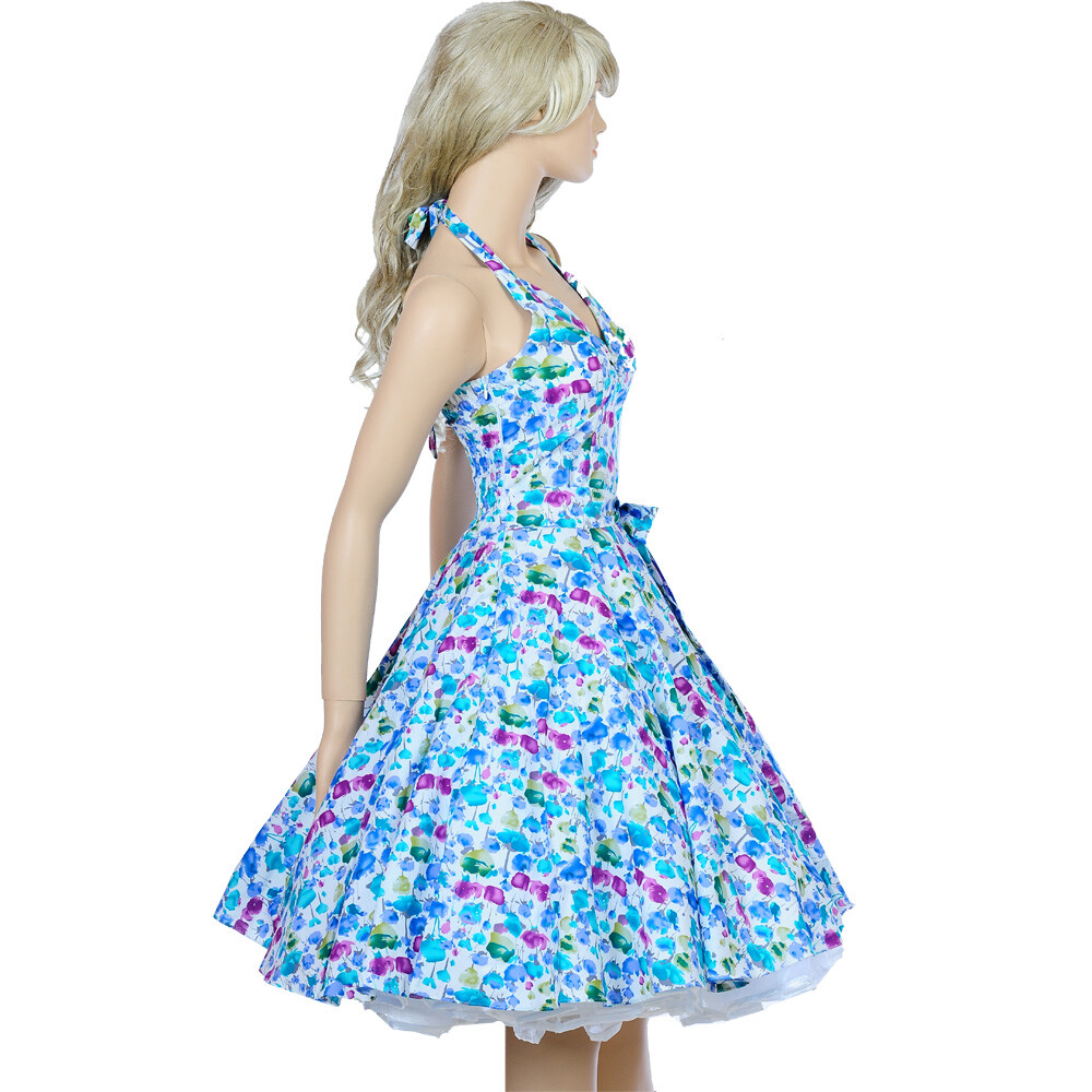 Vintage 50s 60s 70s Swing Retro Rockabilly Dress Cotton Floral Ball Party Dress