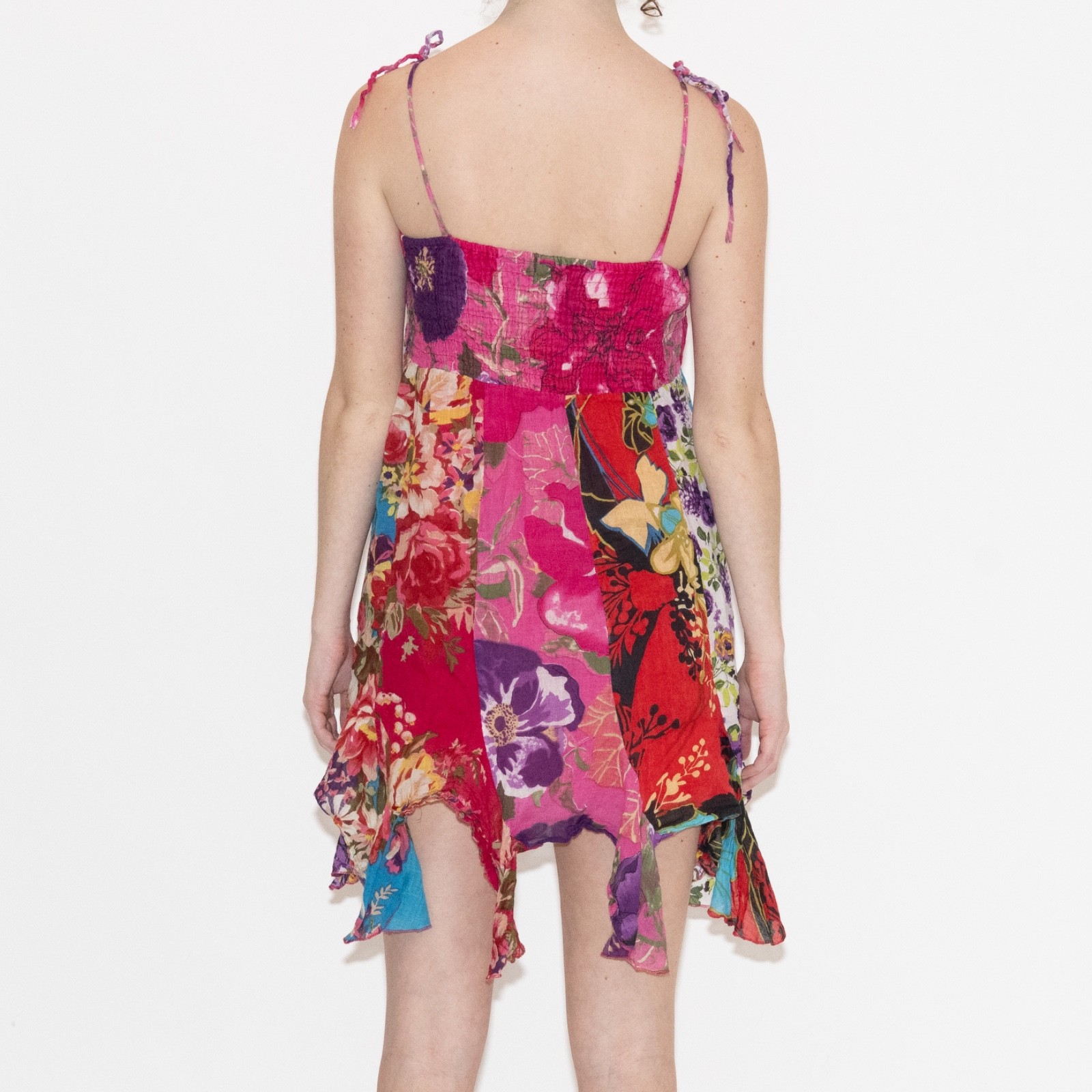Y2k flower print mini dress asymmetrical size large ETC cotton