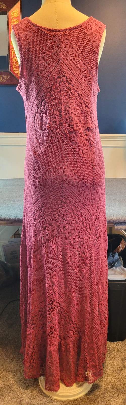 Indigo Thread Co. Womans Size Med Maxi Berry Color Crochet Lace Fairy BohoDress