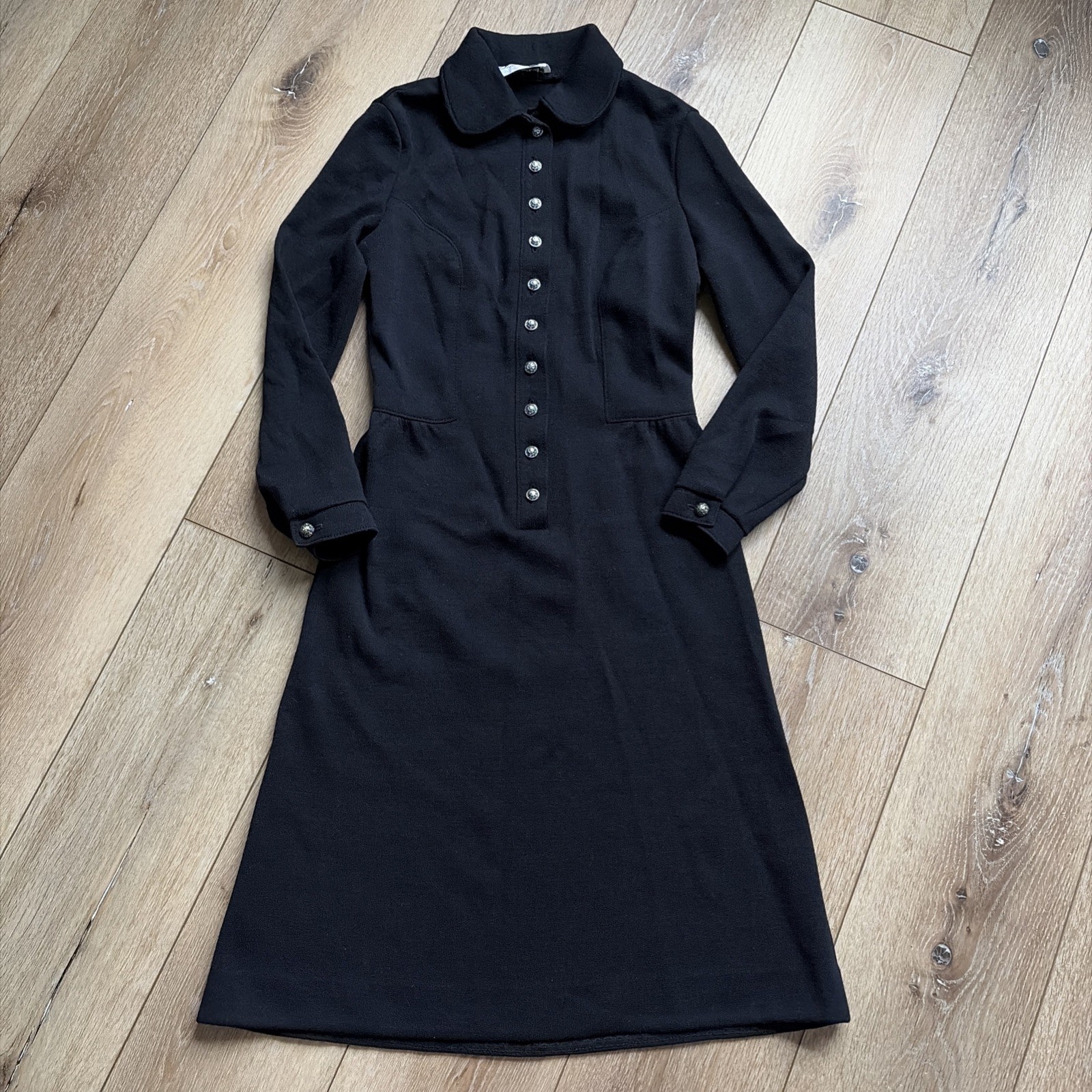 Vintage Butte Knit 1960s Wool Blend Black Button Dress Size XS-S?