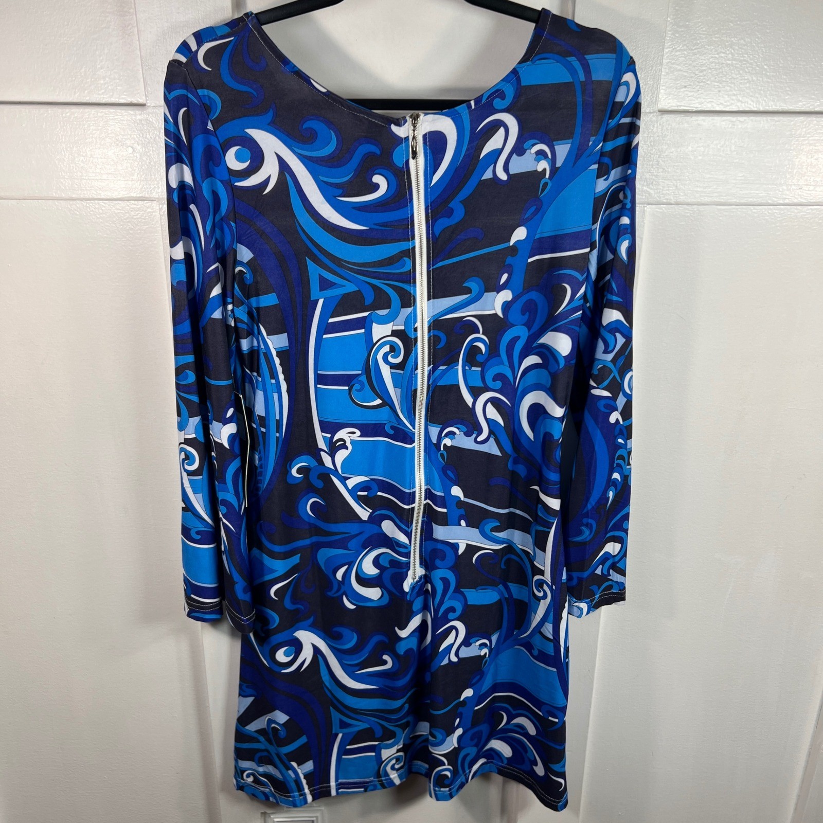 White Mark Blue Psychedelic Swirl Long Sleeve Mini Dress Large NWT