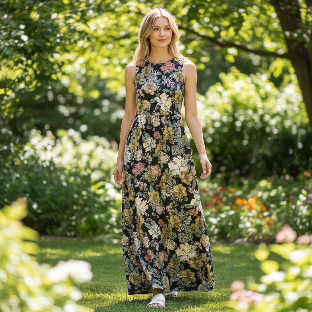 Loft Maxi Dress Women 4 Black Floral Sleeveless Wedding Guest Flowy