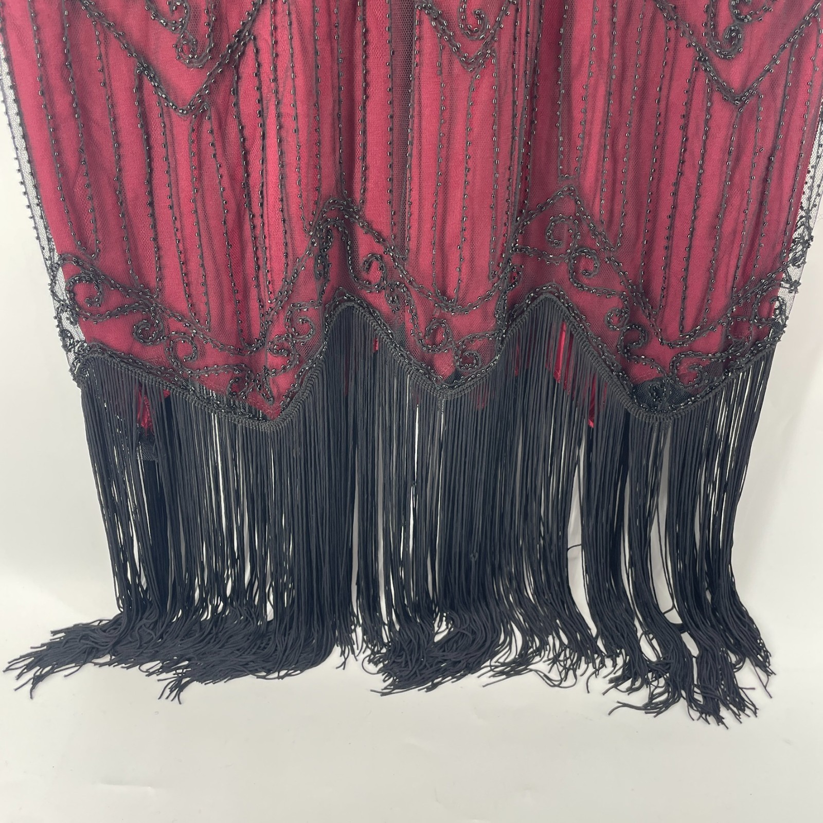 Women Flapper Fringed Beaded Burgundy Dress Plus 3X Costume Gatsby Roaring 20’s