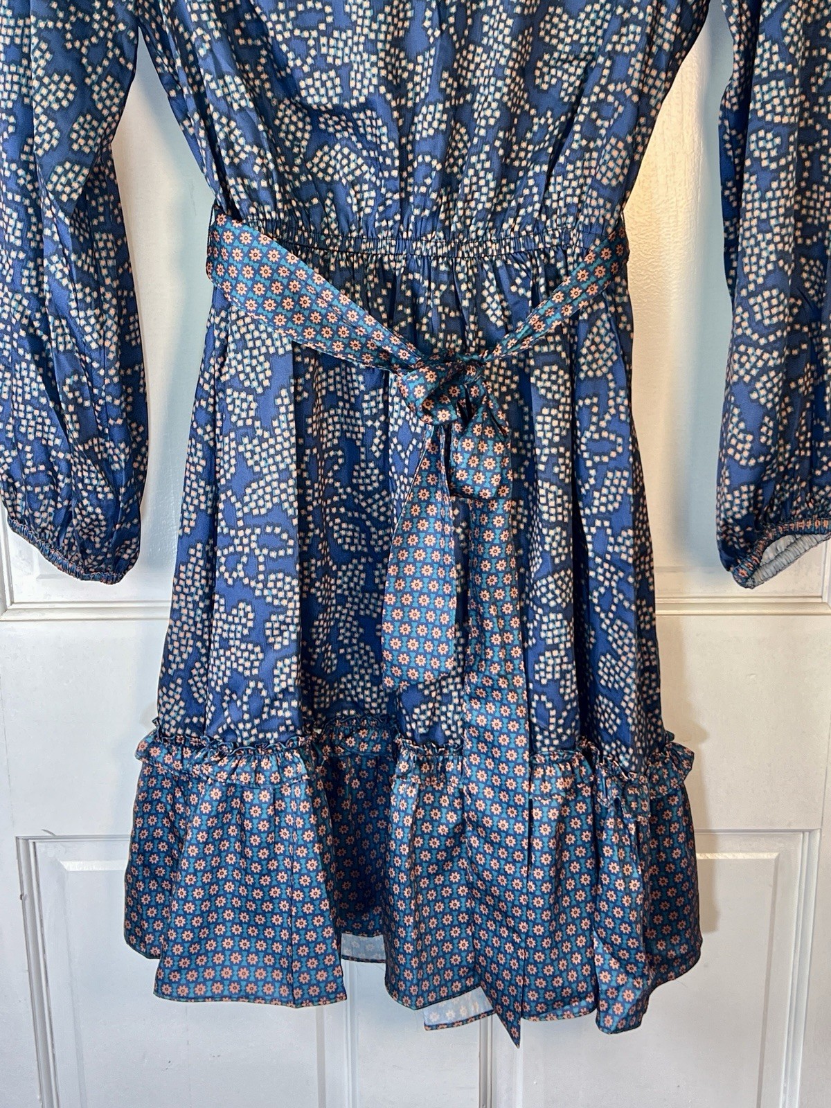Current Air Womens Midi Dress Blue Floral Ruffle V-Neck Boho Chic S NWT $89