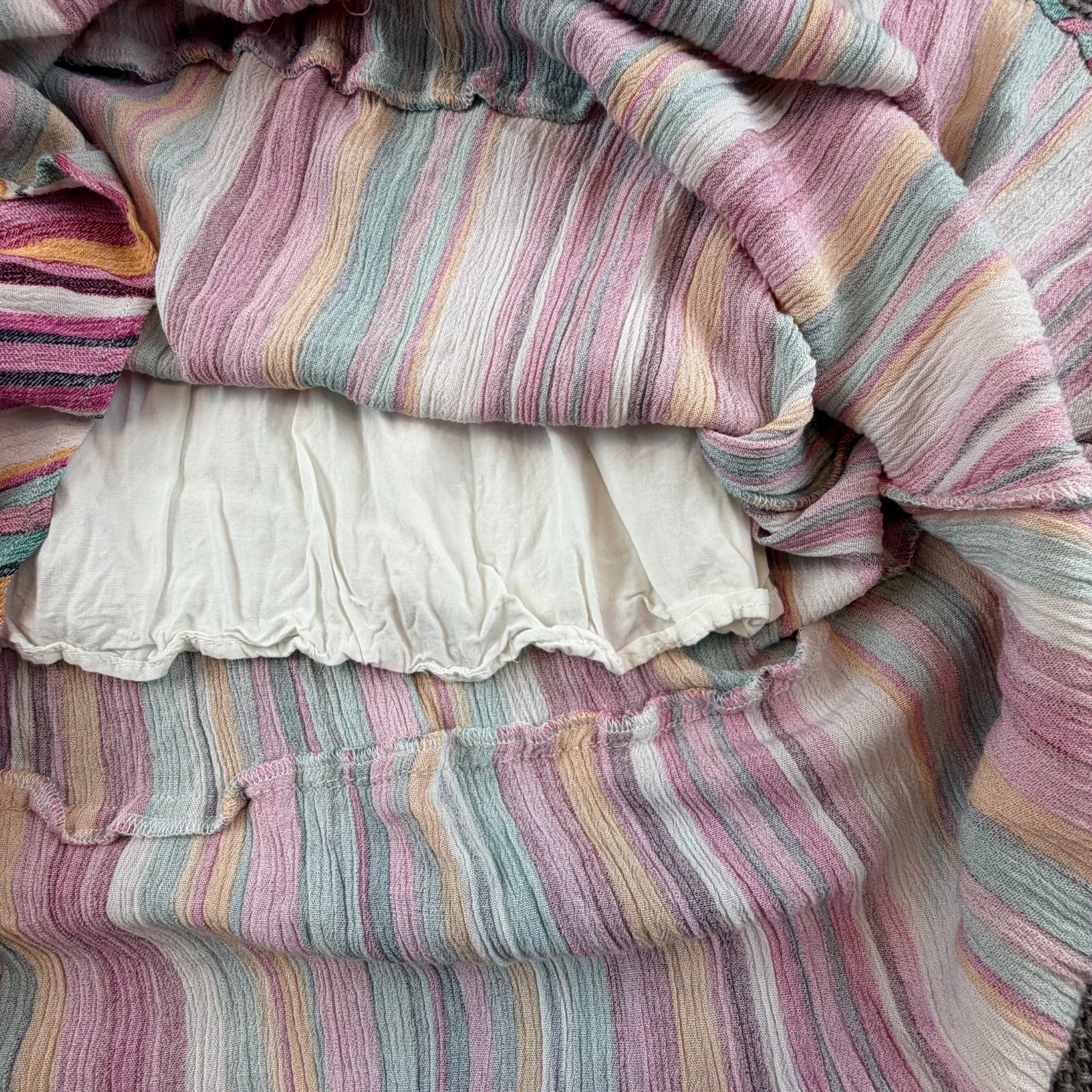 Gilli Multi Color Striped Smocked Maxi Dress Orange Blue Pink Yellow Size L -EUC