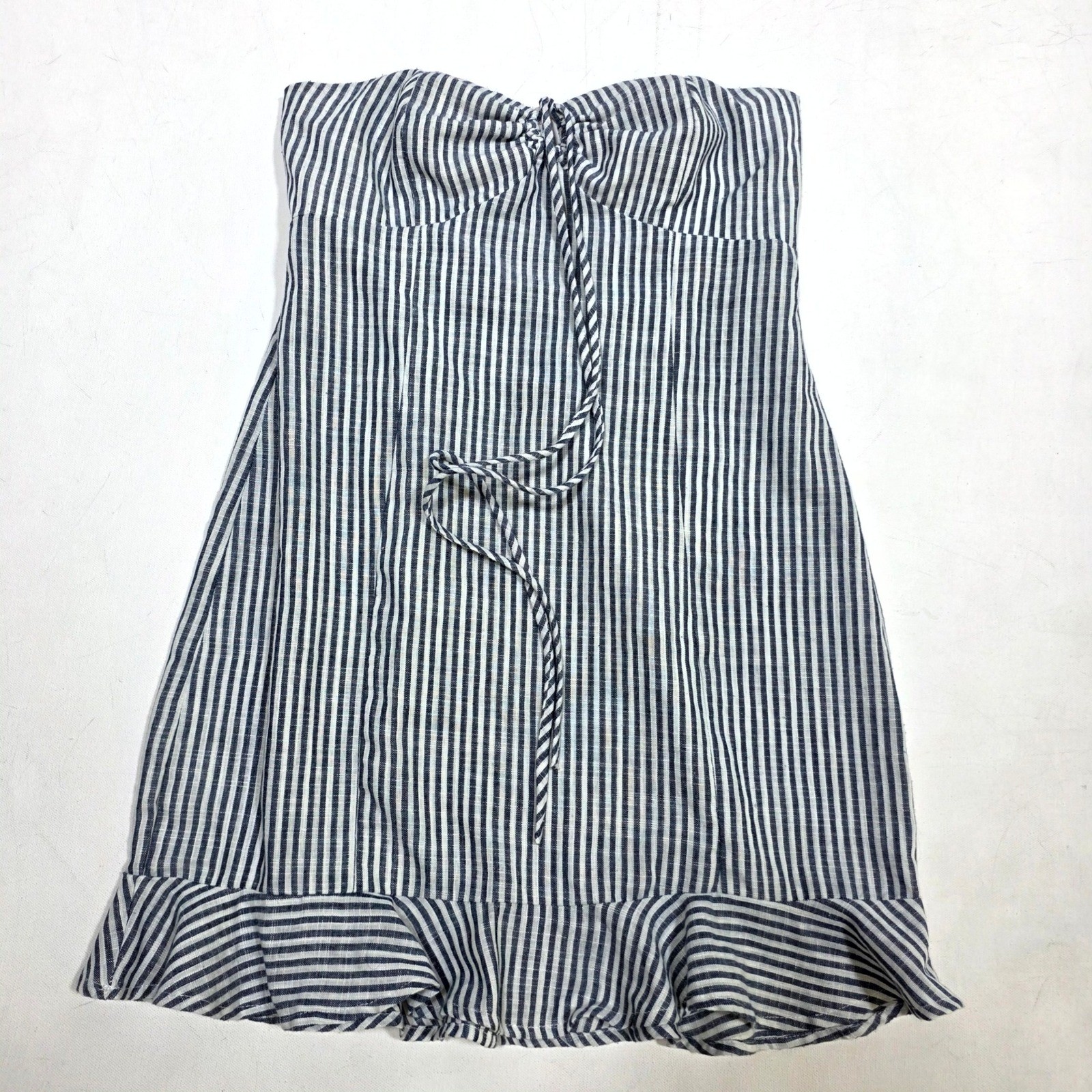 Speechless Strapless Mini Dress Womens M Blue White Striped Ruffle Sun Dress