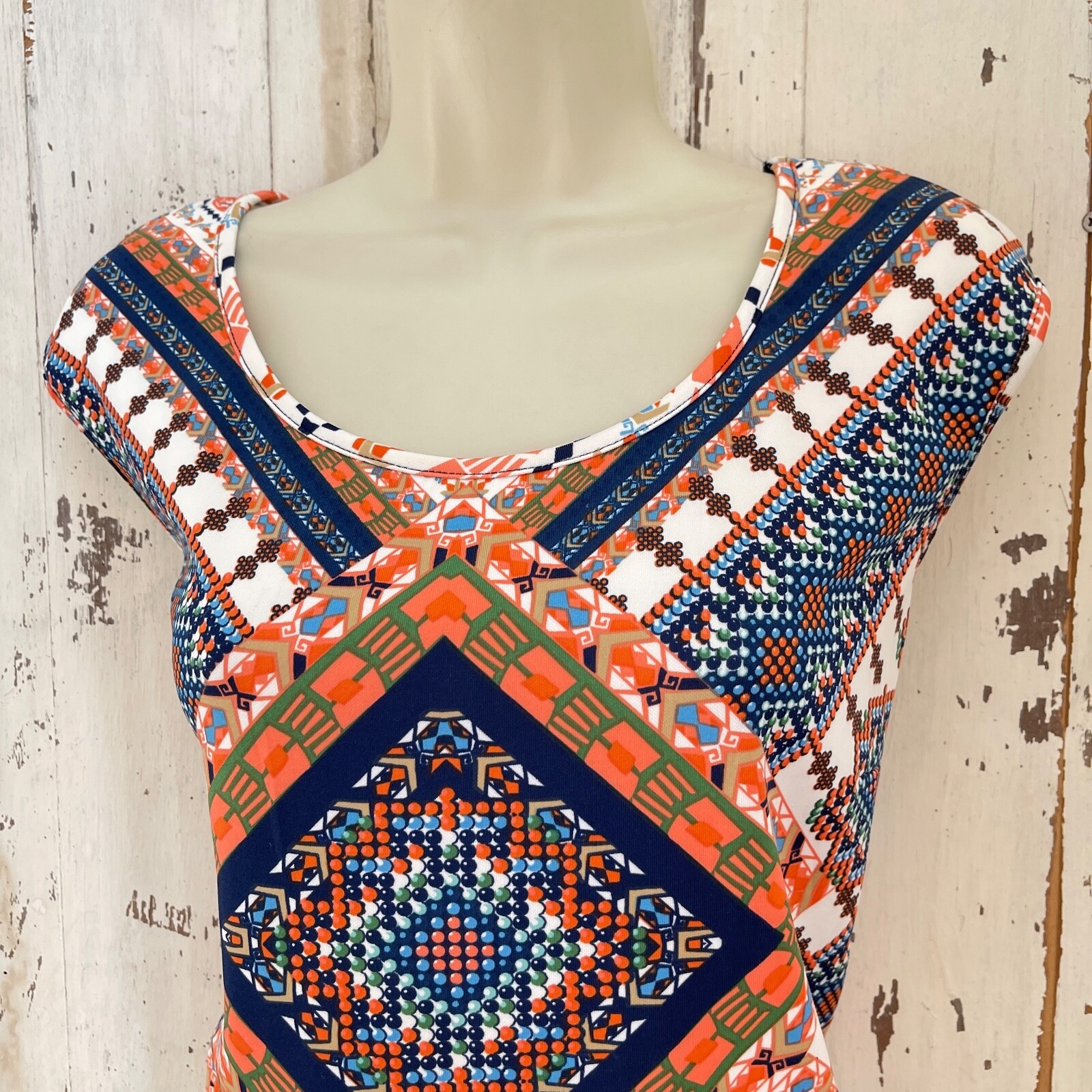 Mlle Gabrielle Sz XL Womans Orange Blue White Green Beige Sleeveless Shift Dress