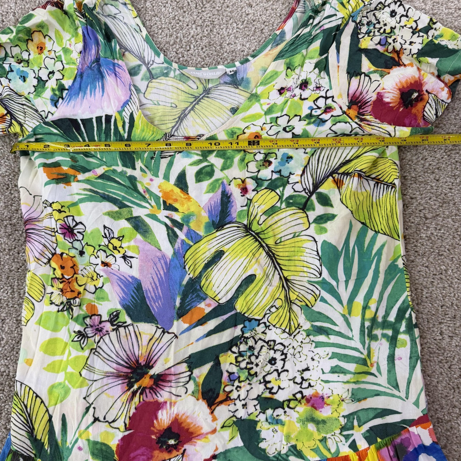 Jams World Dress Womens M Multicolor Floral Short Sleeve Scoop Neck Ruffle Hem