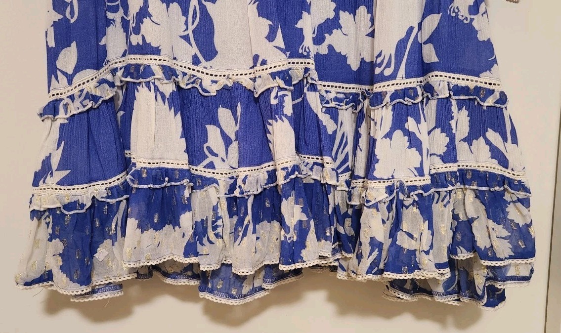 Sunday Saint Tropez Bella Ciao Flower Cover up Mini Dress Blue NWT Women Medium