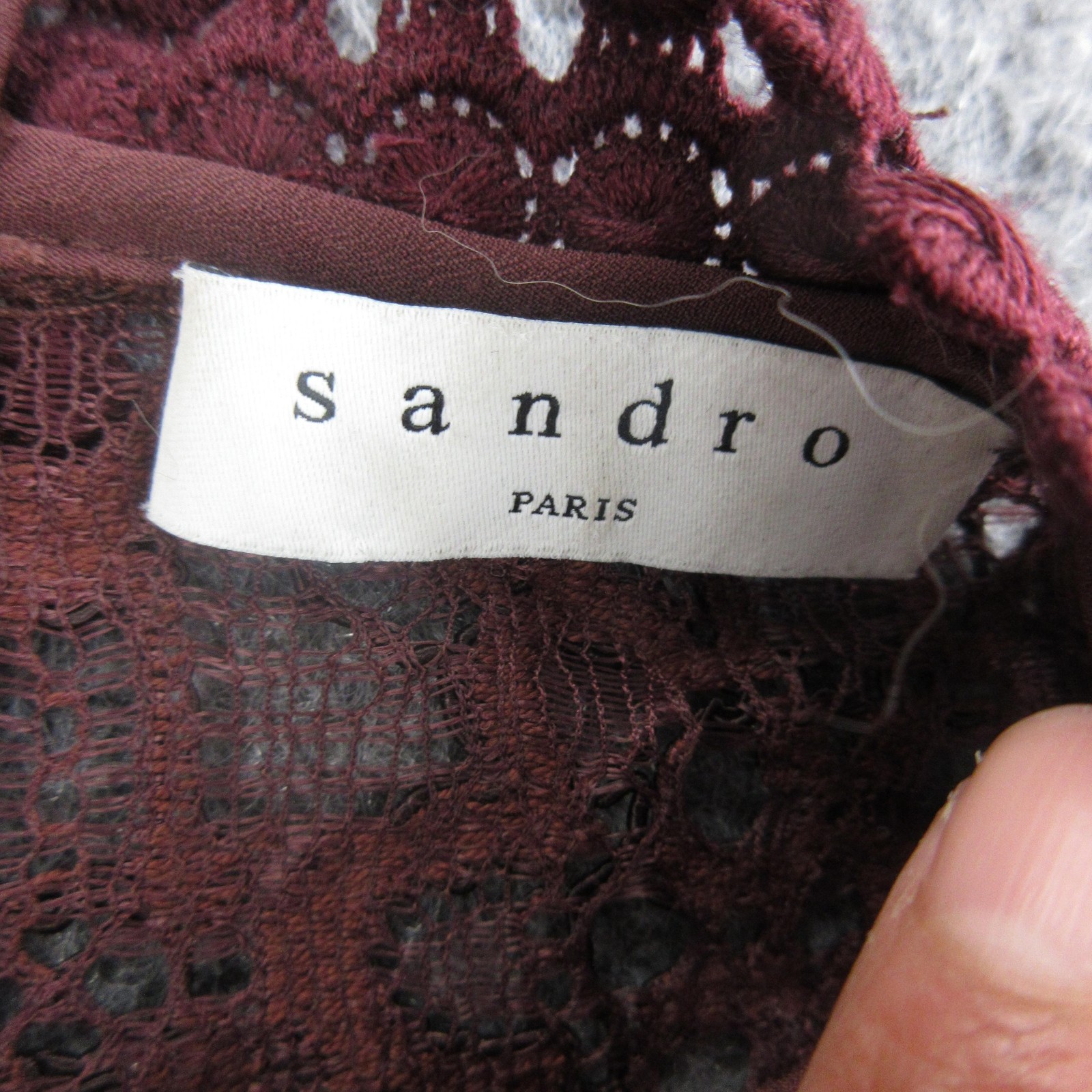 Sandro Dress Womens 36 Red Lace Shift Short Mock Neck Pleated Hem Party