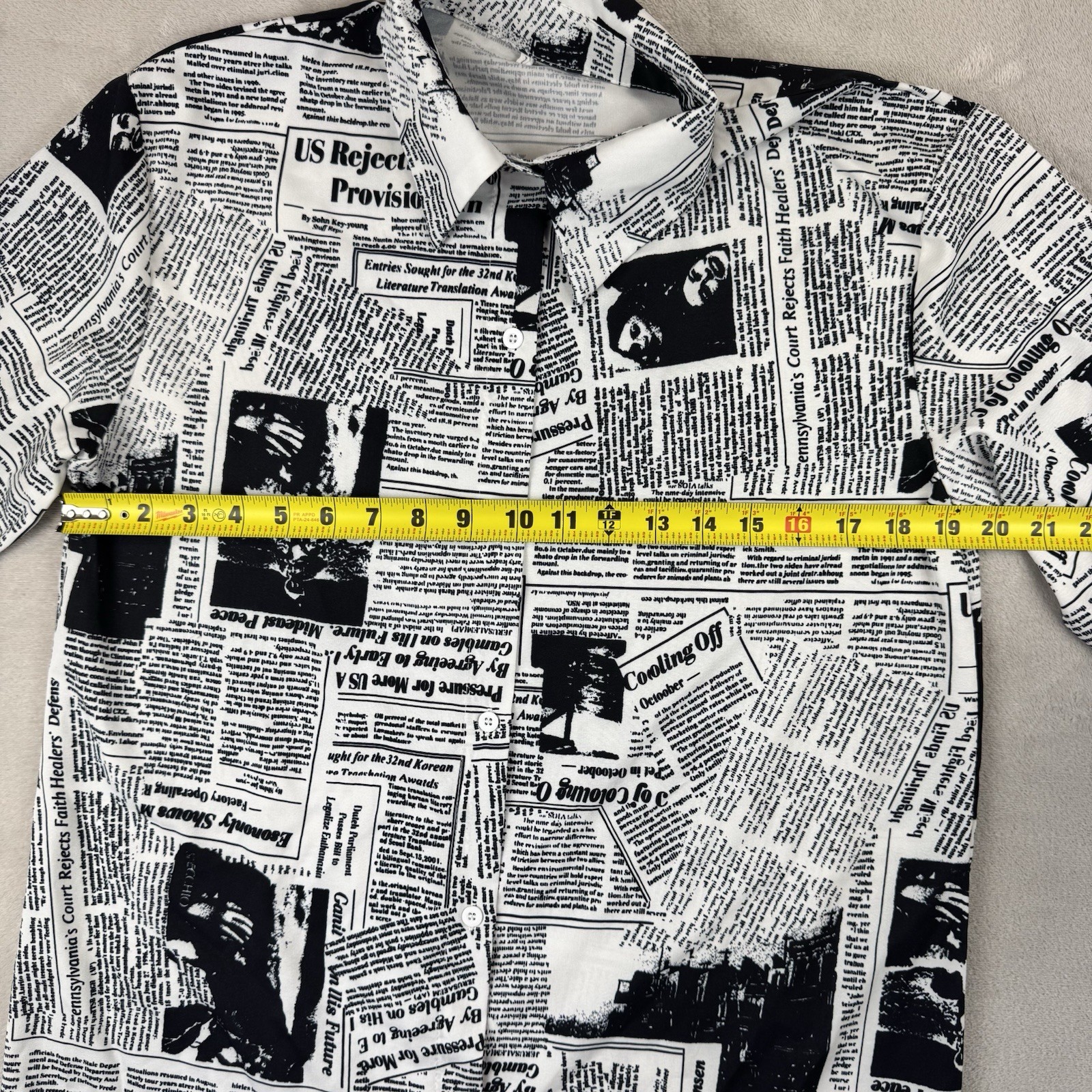 Vintage Newspaper Print Longline Button Down Shirt Dress White Black