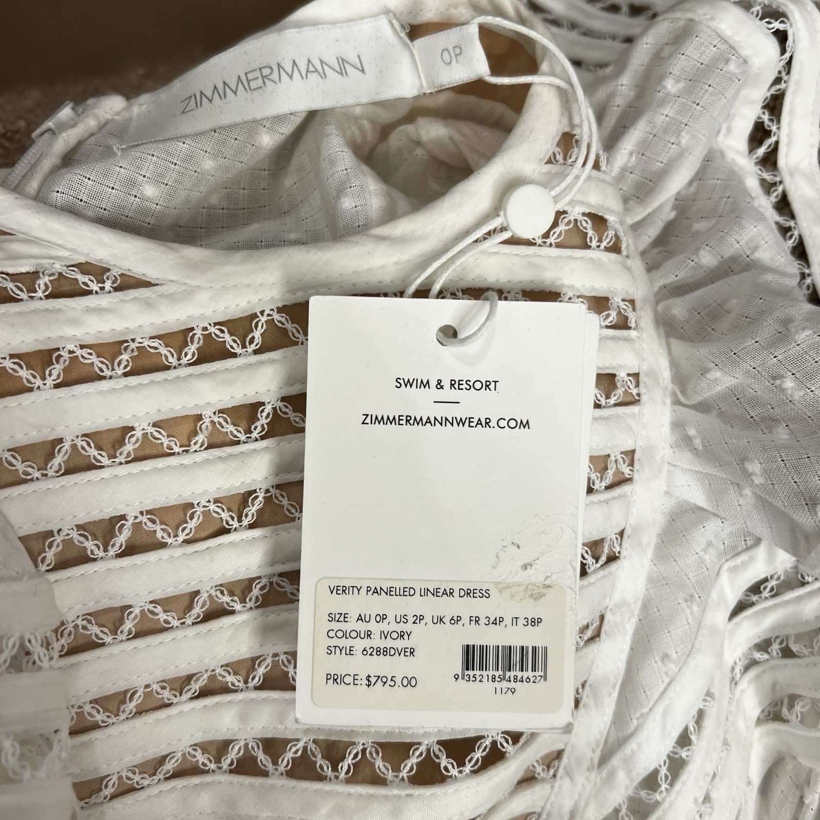 Zimmermann Dress Verity Panelled Linear | Size 0P / AU & UK 6 / US 2 | BNWT