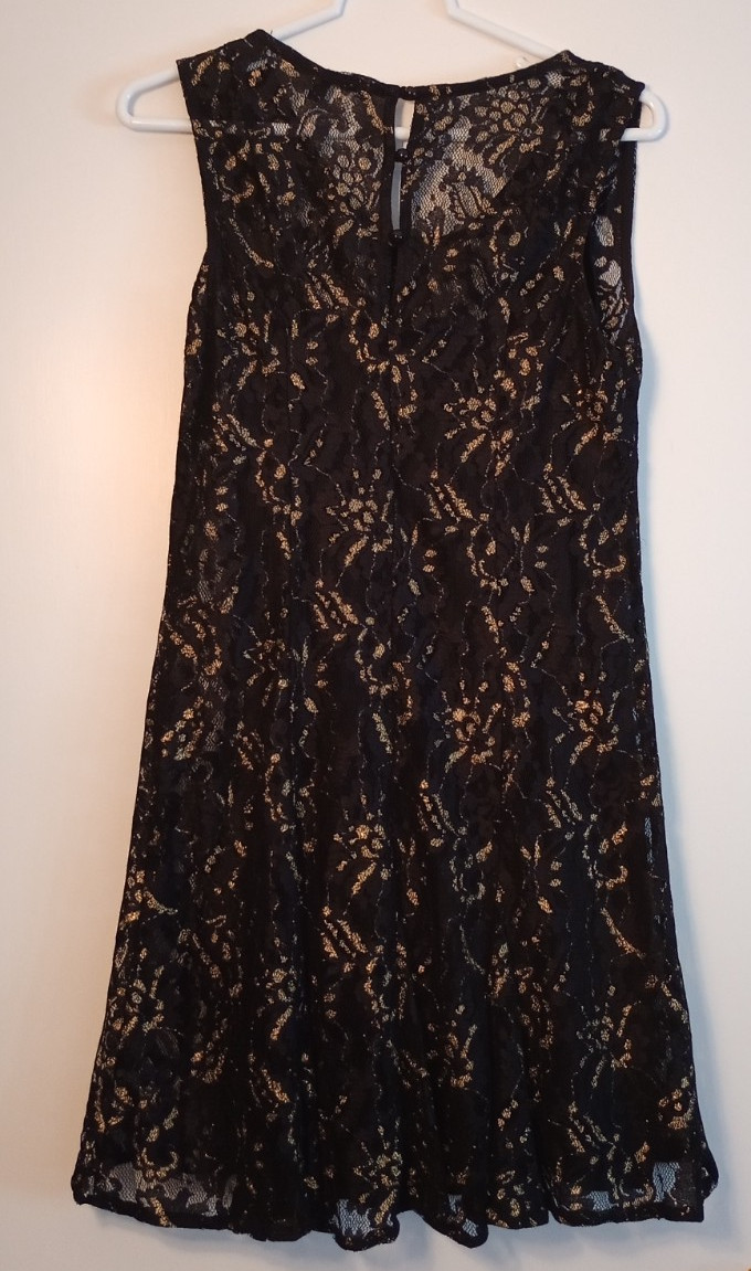 Vintage BeBop Junior’s Black & Gold Lace Fit & Flare Sleeveless Dress Size L
