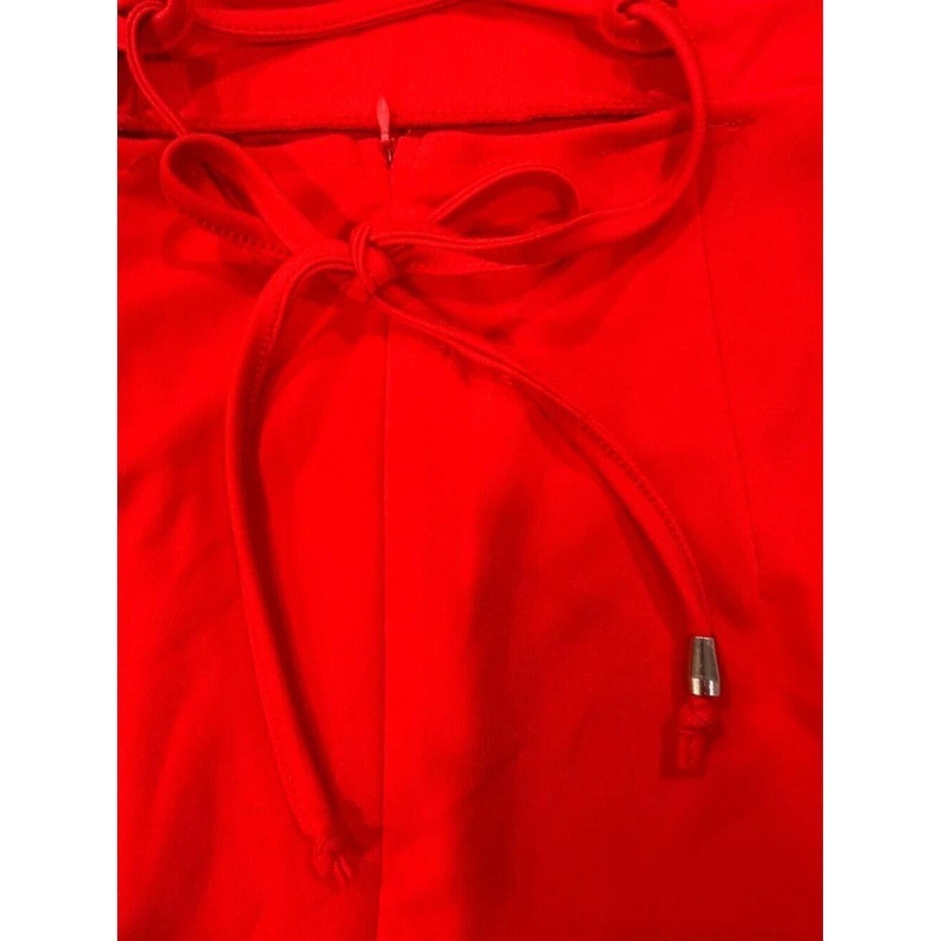 Red Lace Up Back Bodycon Ruffle Hem Spaghetti Strap Mini Cocktail Date Night