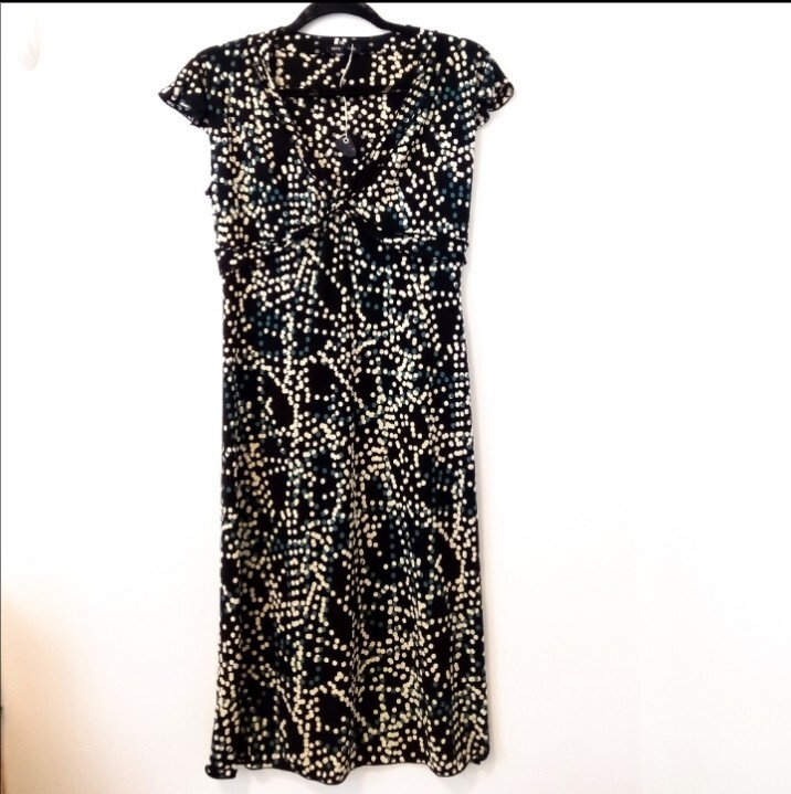 NWT- Max Edition dress. Black with cream, & blue polka dots. Size Small.