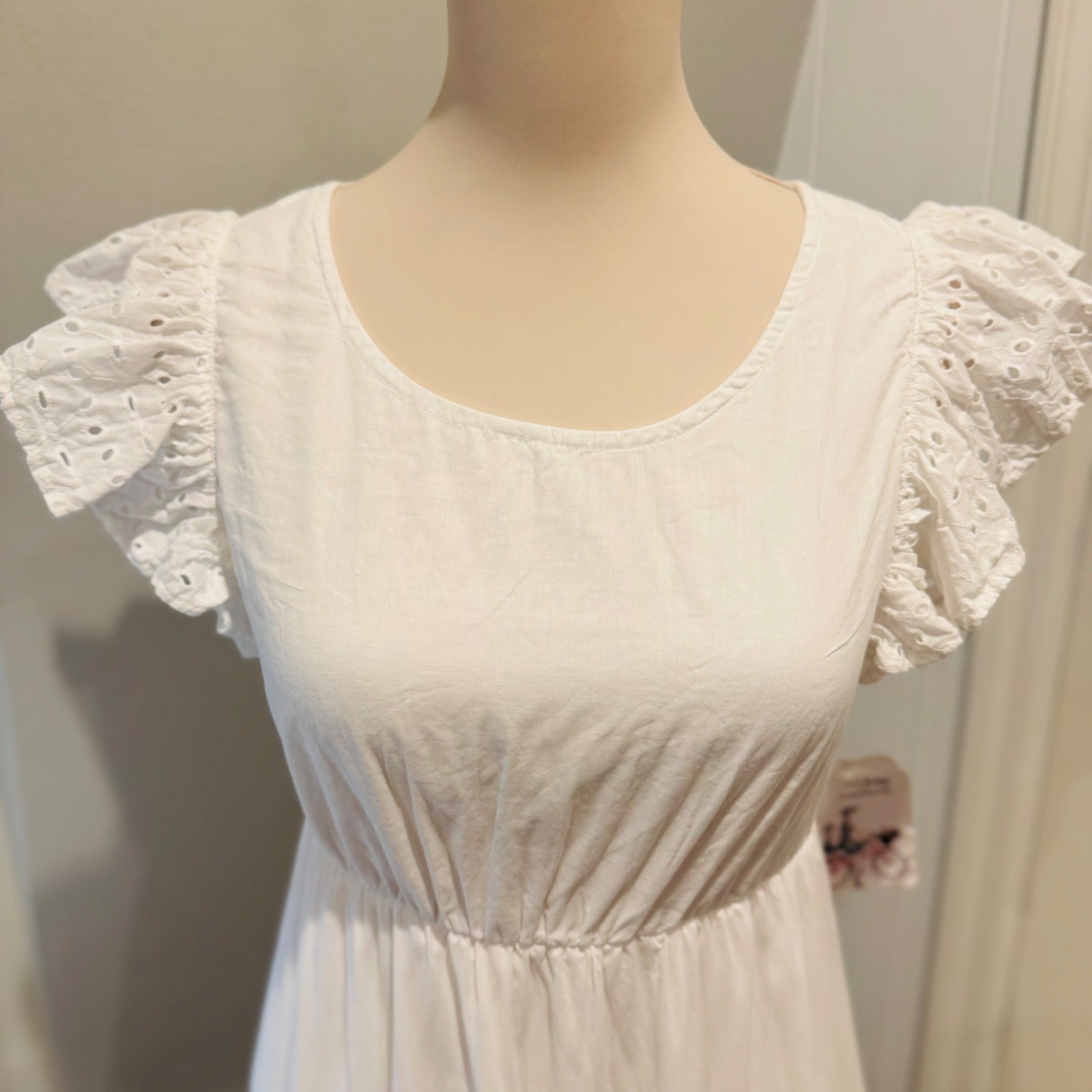 Maison Jules White Maxi Dress Eyelet Tiered Breezy Summer | Size Small NWT