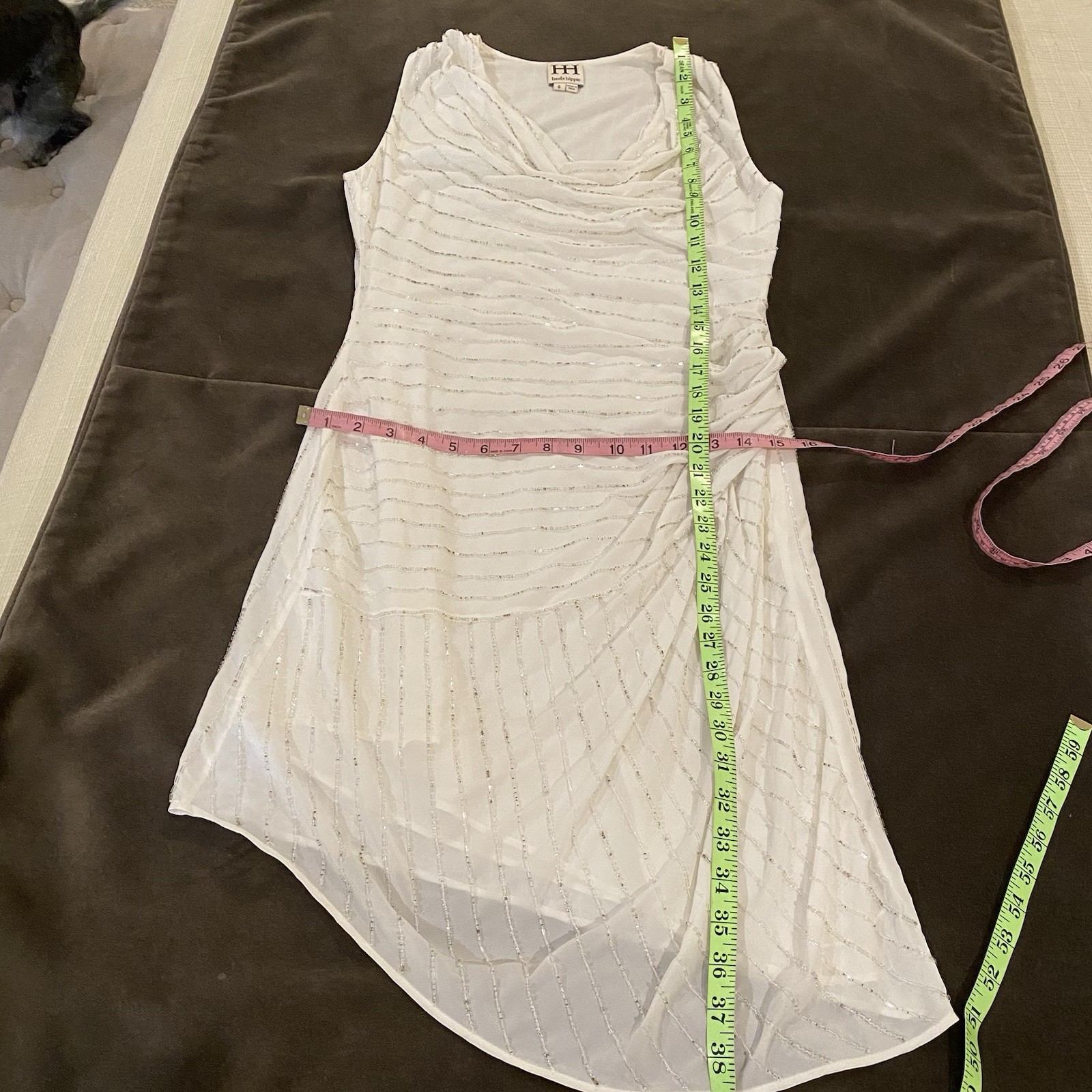 HH Haute Hippie Dress Ivory Beaded Draped Sleeveless Small