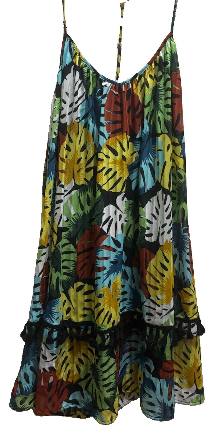 Gianni Bini Slip On Flare Swing Dress Trapeze XL Spaghetti Tropical Racerback