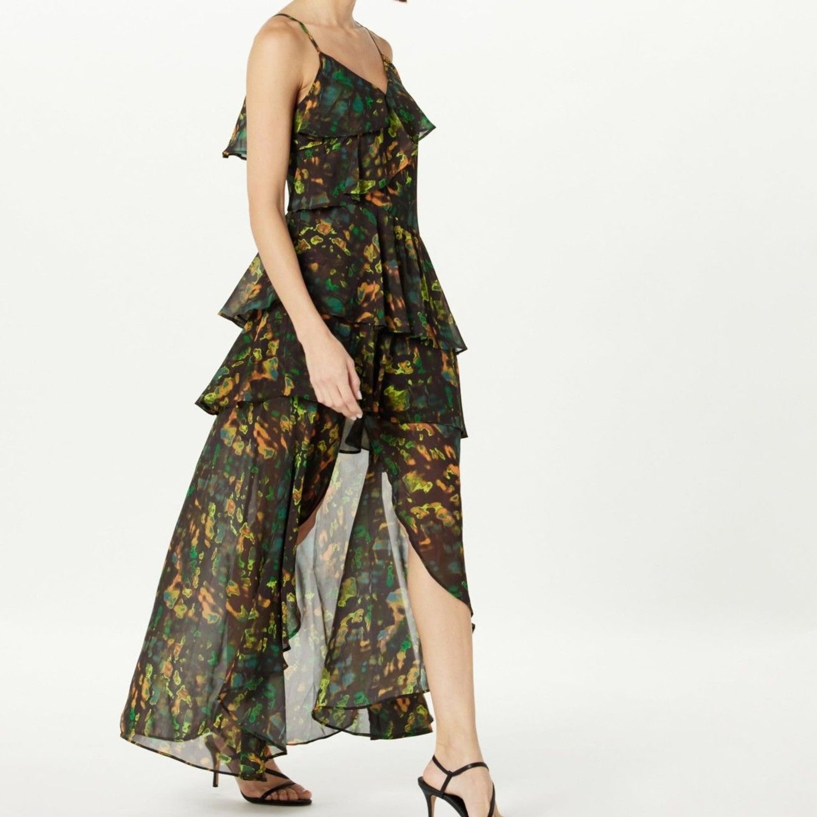 The Drop Women’s Ruffle Tiered Maxi Dress – Multi Abstract Print, Size S