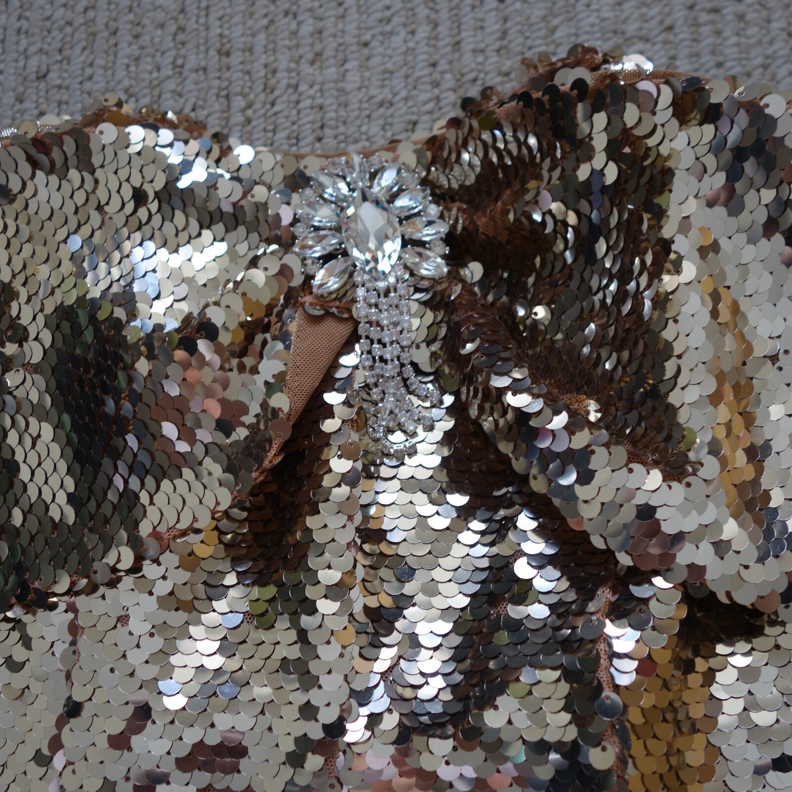 Self-Portrait Gold Sequin Off The Shoulder Mini Dress UK6 US 2