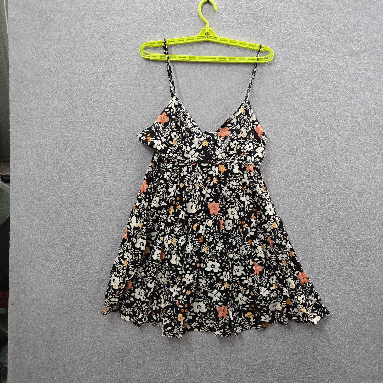 Topshop Women Dress 12 Black Floral Babydoll Sundress Ruffle Sleeveless Cami