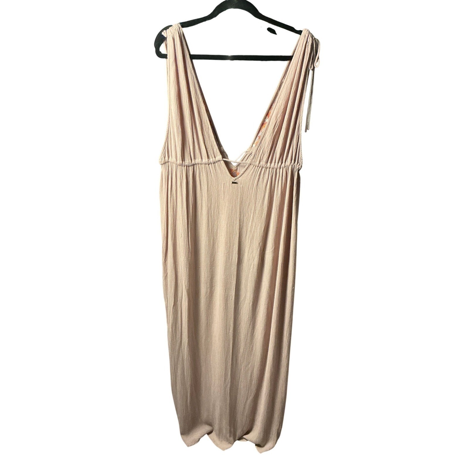 O’Neill Womens XL Boho Embroidered Gauze Maxi Dress Mauve Pink V-Neck Tassels