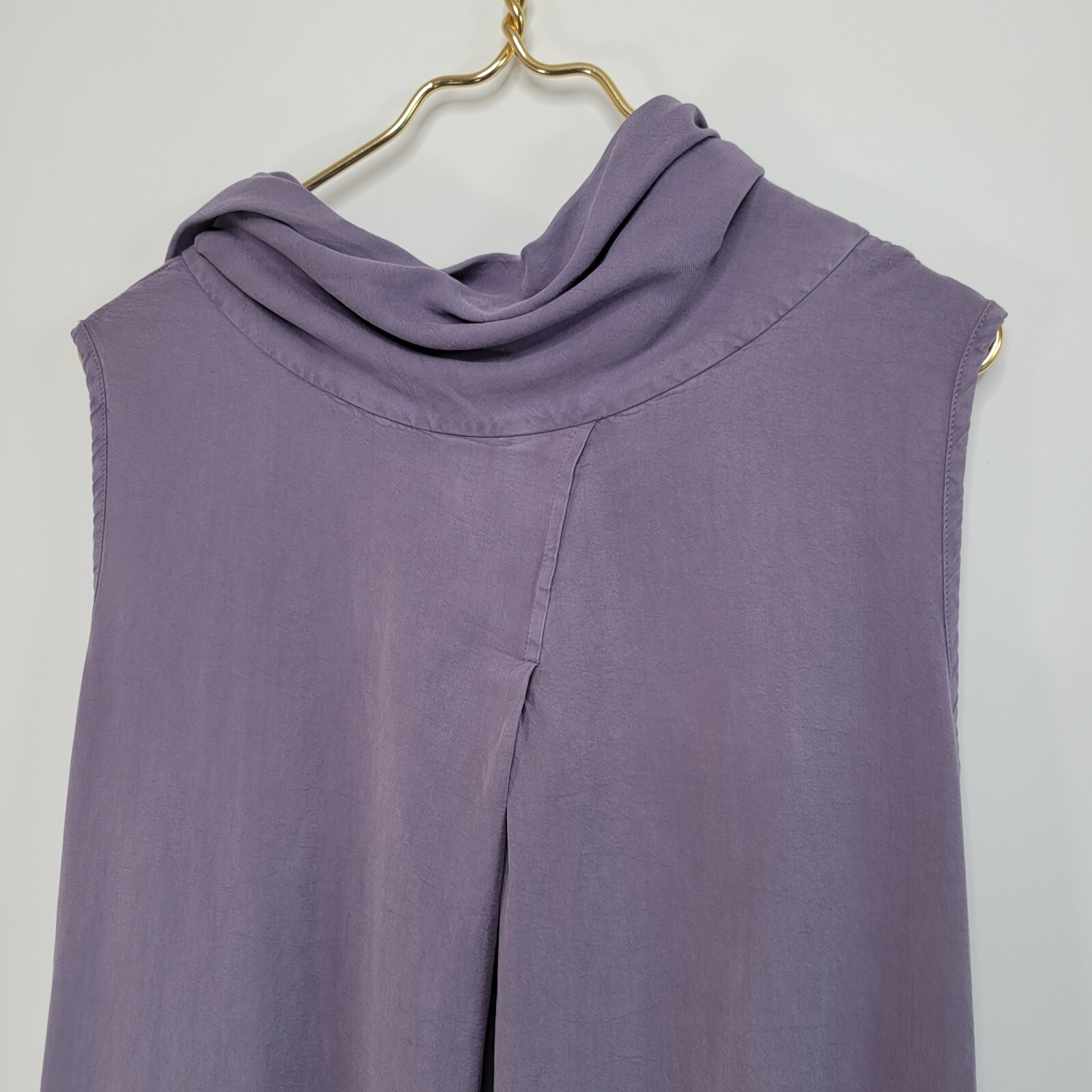 LUUKAA Dusty Purple Midi Shift Dress Size 12 Sleeveless Cowl Pockets Lagenlook