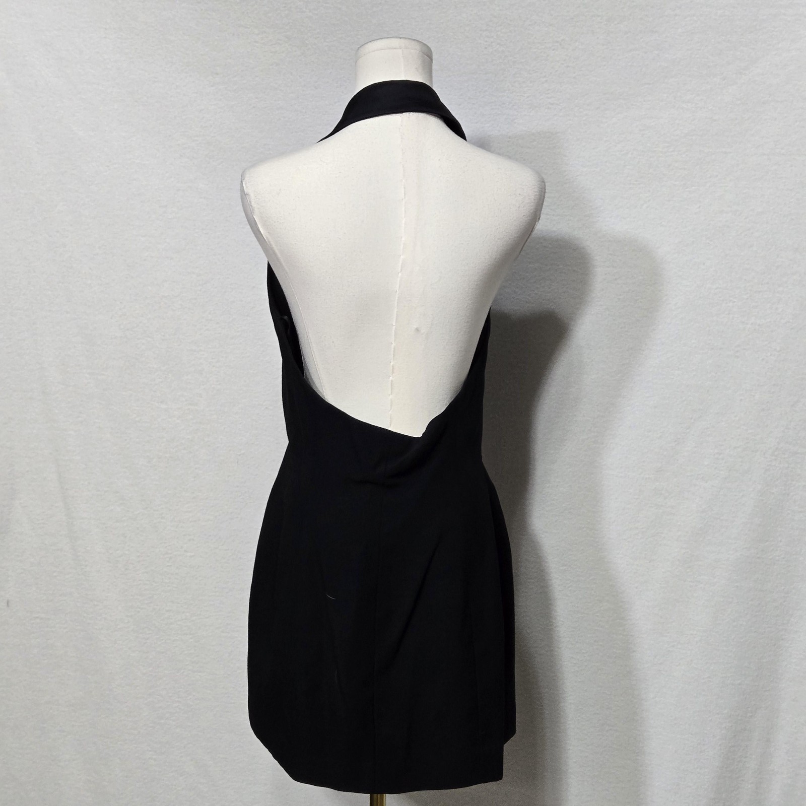 Gillian Dress Womens 12 Black Halter Tuxedo Sheath Backless Mini Cocktail Formal